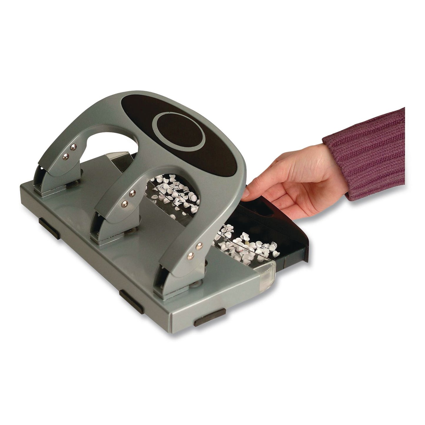 45-Sheet Deluxe Desktop 3-Hole Punch, 0.25" Holes, Silver/Navy