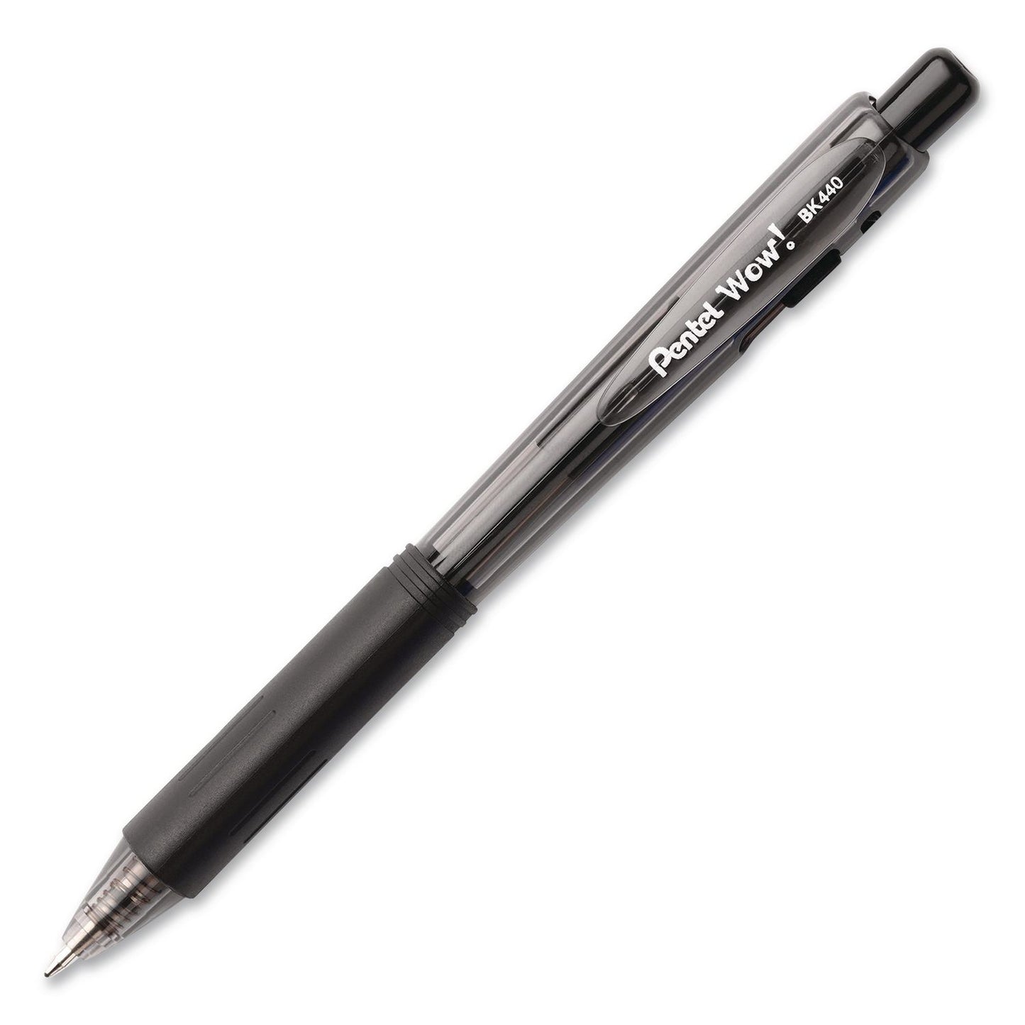 WOW! Ballpoint Pen, Retractable, Medium 1 mm, Black Ink, Smoke/Black Barrel, 18/Pack