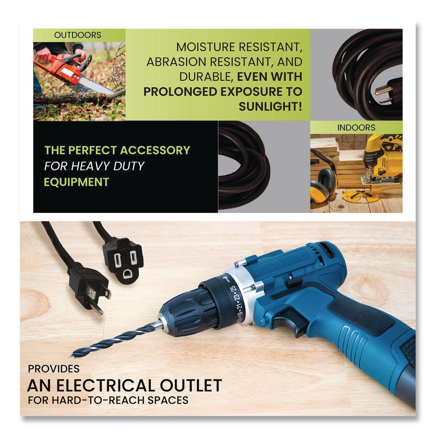 16 AWG Outdoor Extension Cord, 8 ft, 13 A, Black