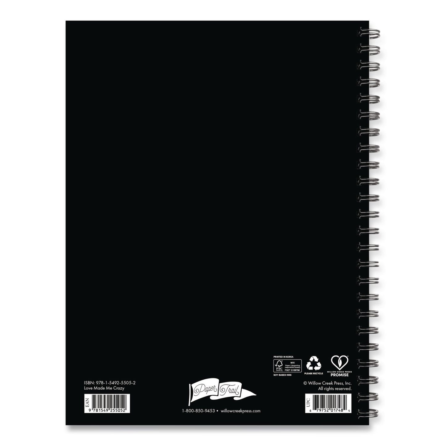 Love Made Me Crazy Undated Journal, Medium/College Rule, Black/White/Red Cover, (80) 8 x 6 Sheets