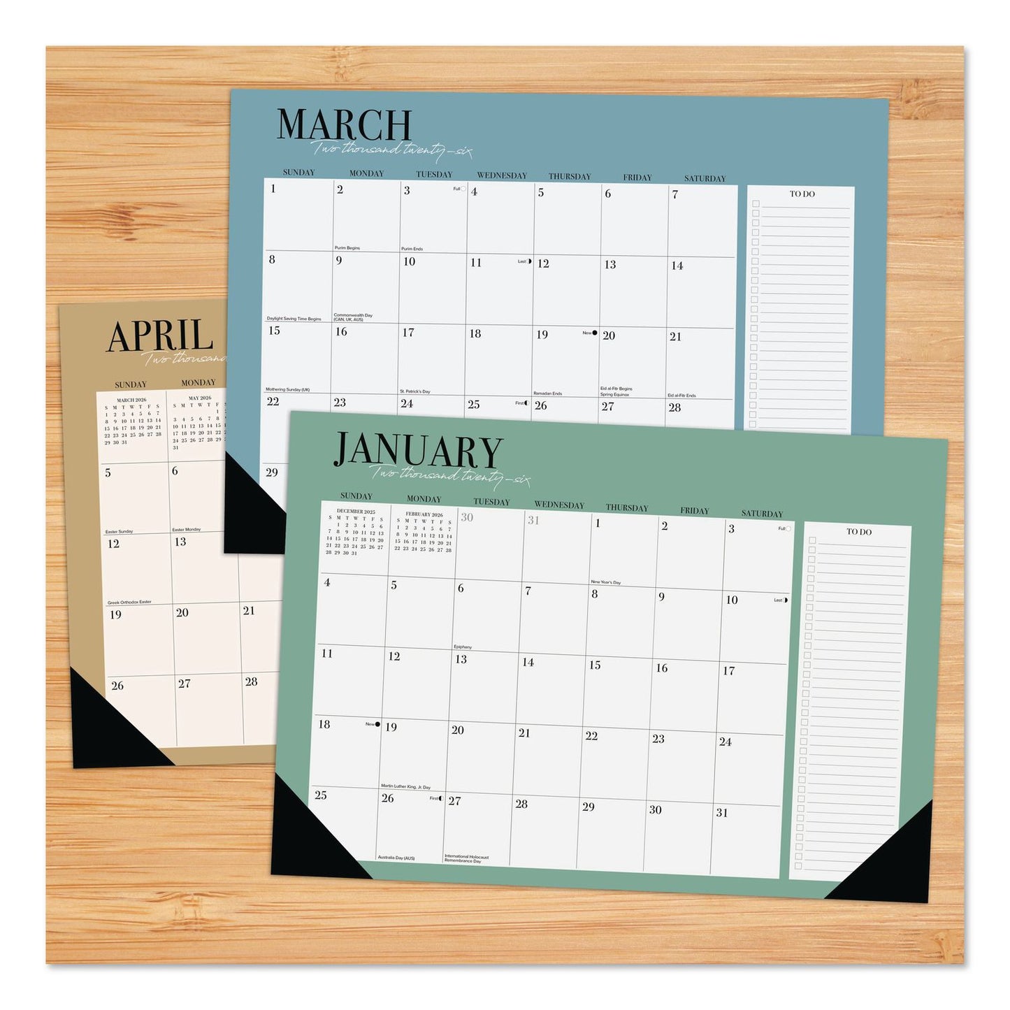Urban Chic Small Monthly Desk Pad Calendar, 17 x 12, White Sheets, Black Headband/Corners, 12-Month (Jan to Dec): 2026