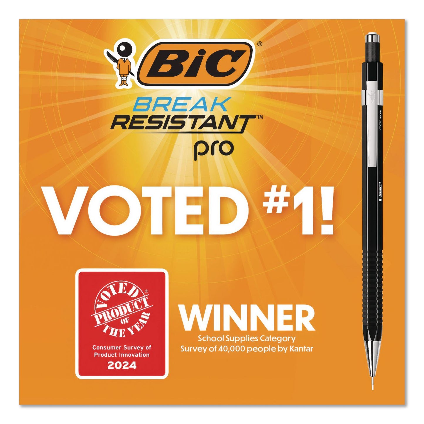 Break Resistant Pro Mechanical Pencils, 0.7 mm, HB (#2), Black Lead, Black Barrel