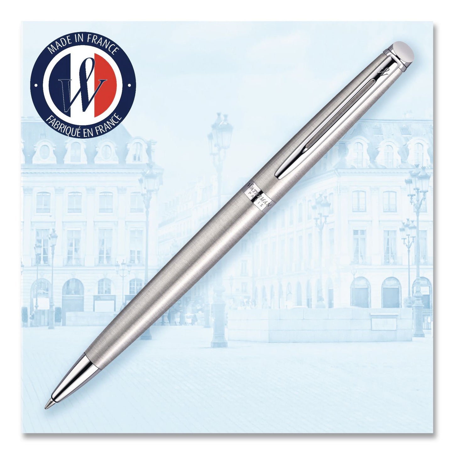 Hemisphere Ballpoint Pen, Retractable, Medium 1 mm, Blue Ink, Brushed Stainless Steel/Palladium-Chrome Barrel