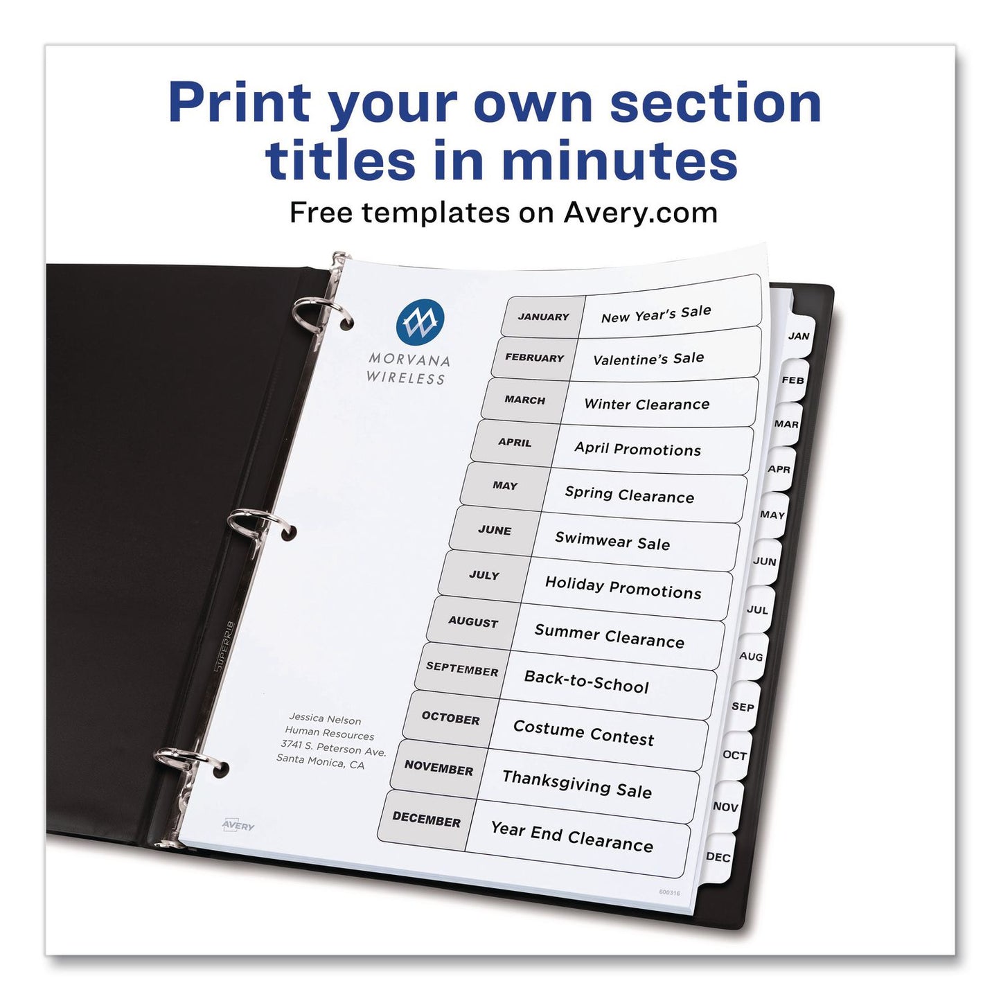 Customizable TOC Ready Index Black and White Dividers, 12-Tab, Jan. to Dec., 11 x 8.5, 1 Set