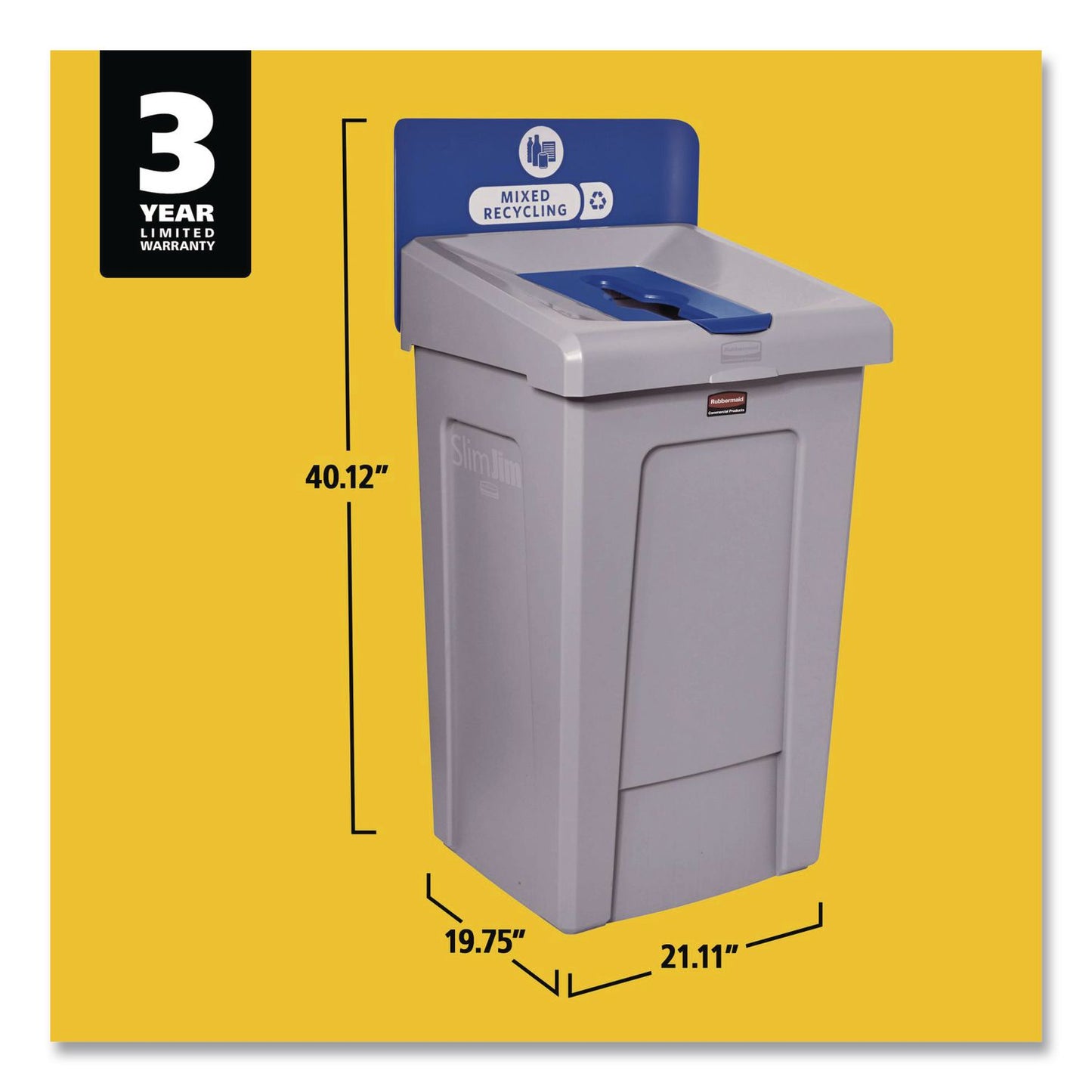 Slim Jim Recycling Station 1-Stream, Mixed Recycling Station, 33 gal, Resin, Gray