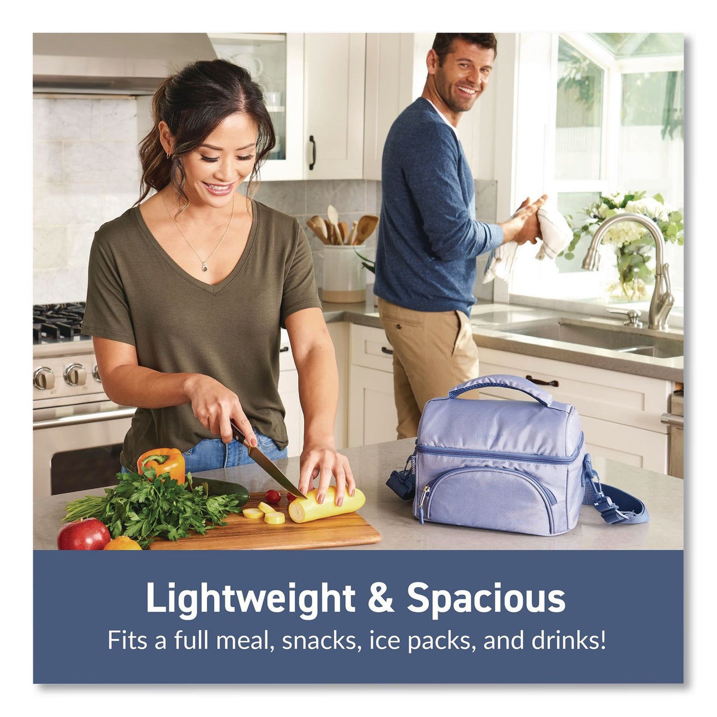Deluxe Insulated Lunch Bag, 8" x 10" x 7.5", Slate Blue
