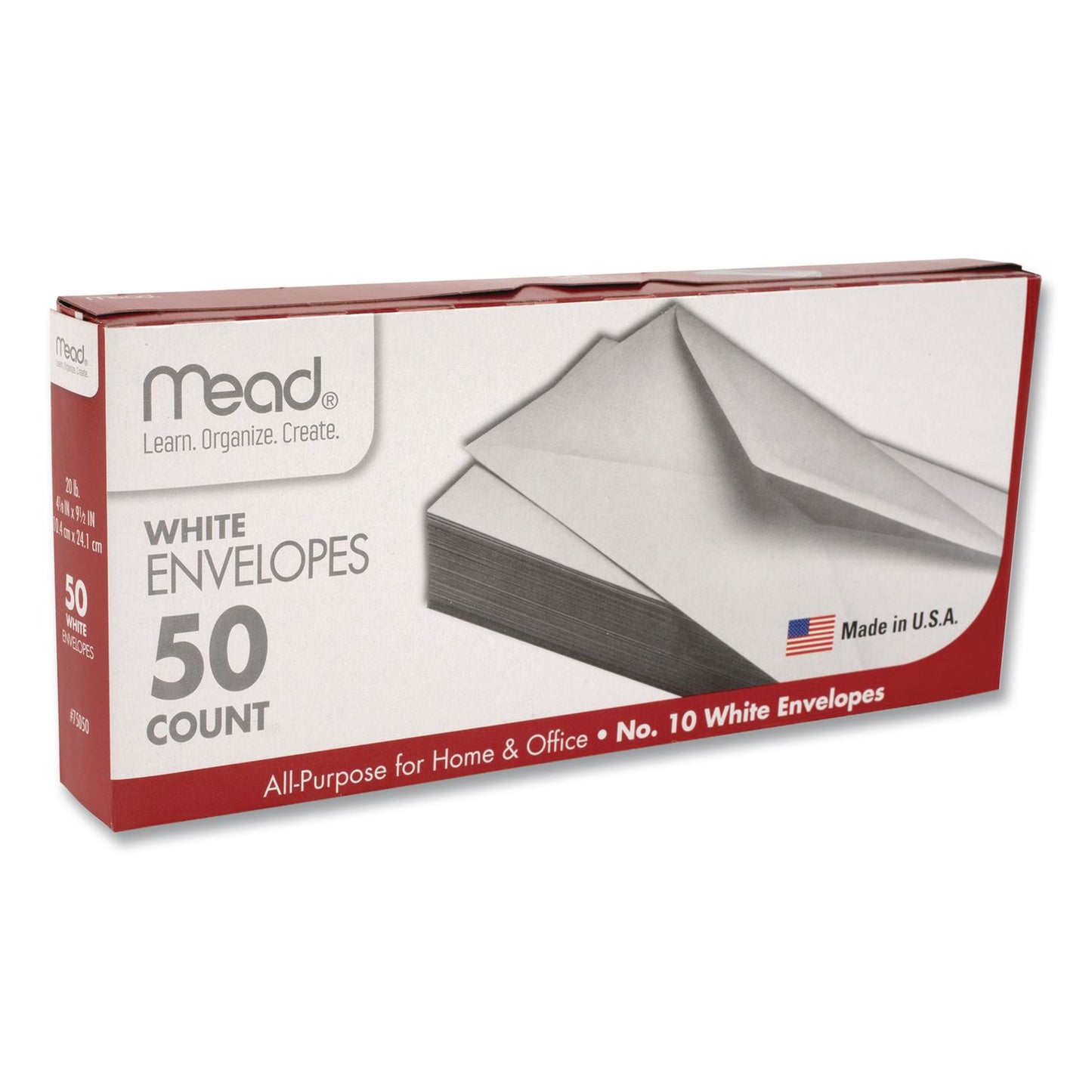 #10 Business Envelopes, Monarch Flap, Gummed Closure, 4.13 x 9.5, White, 50/Pack