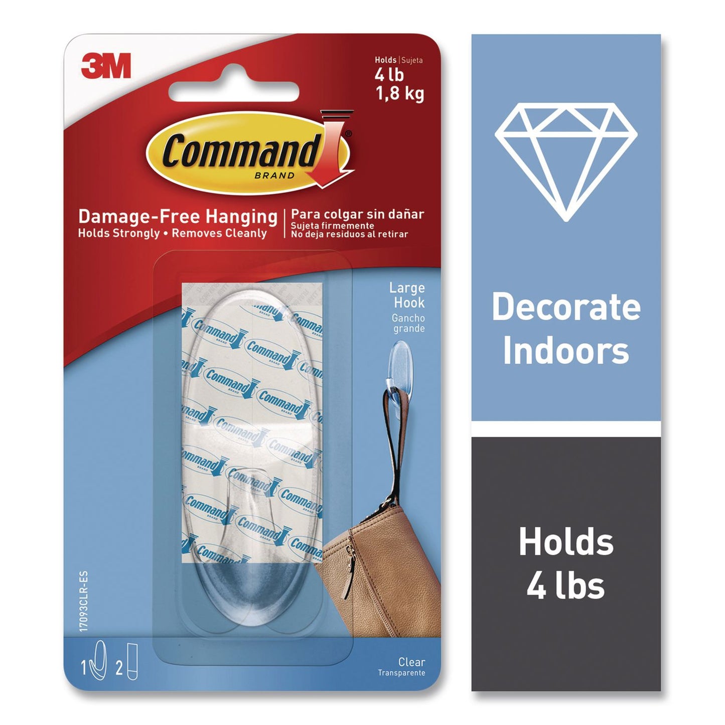 Large Clear Hooks, Plastic, Supports 4 lb