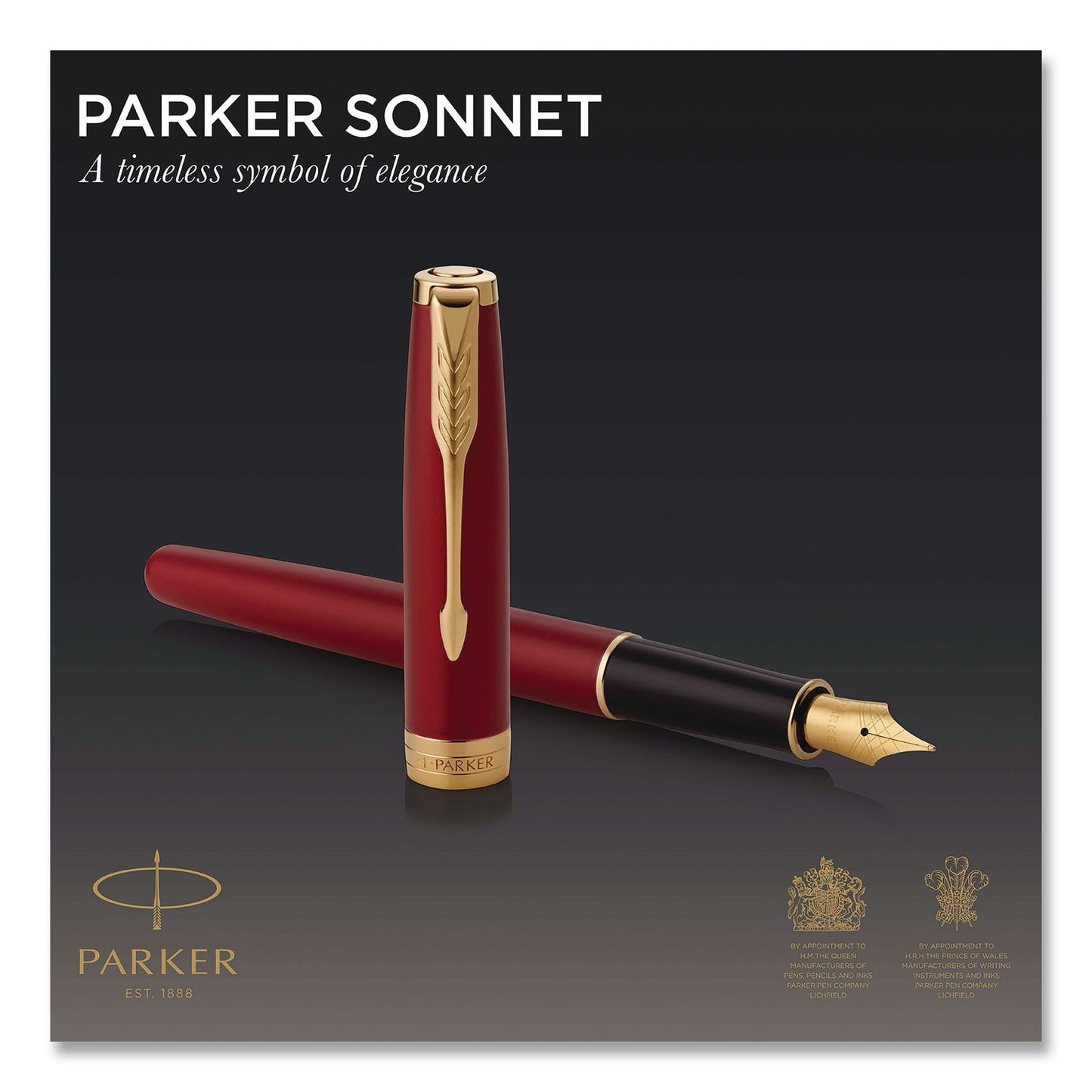 Sonnet Fountain Pen with Gift Box, Medium Fountain Nib, Red Ink, Red Lacquer/Gold Barrel