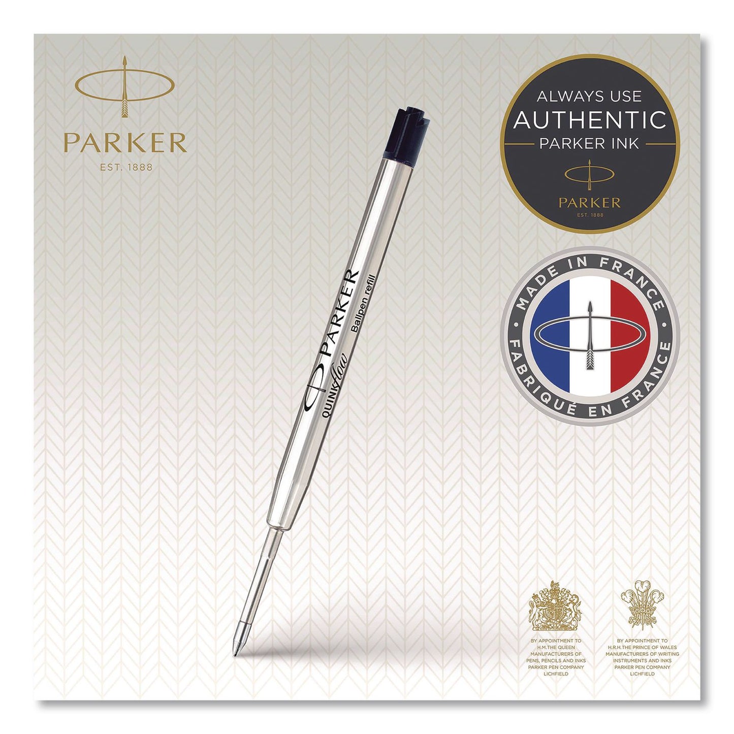 Quinkflow Refill for Parker Ballpoint Pen, Medium Conical Tip, Black Ink, 10/Pack