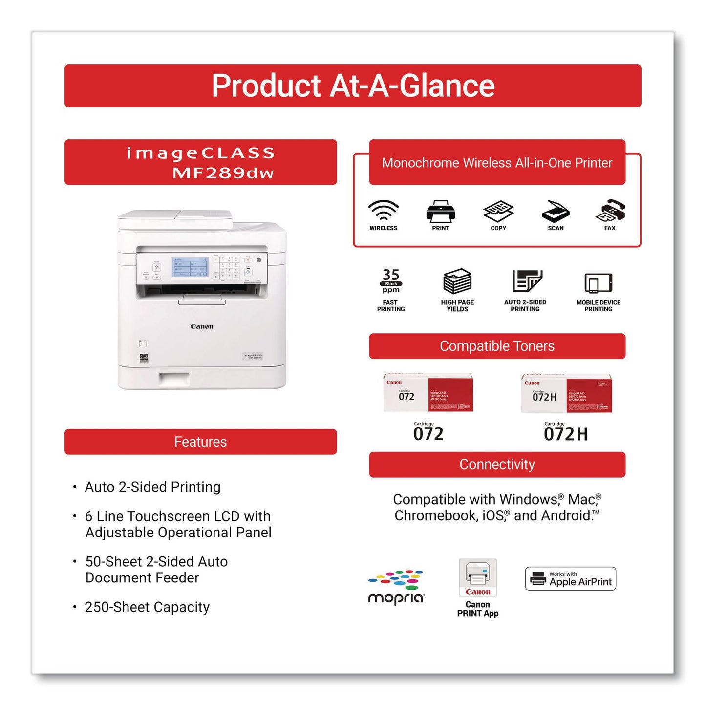 imageCLASS MF289dw, Copy/Fax/Print/Scan