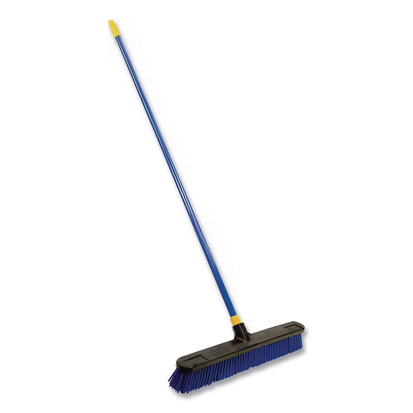 Bulldozer Rough Surface Pushbroom, 24 x 60, PET Bristles, Powder Coated Steel Handle, Blue/Black