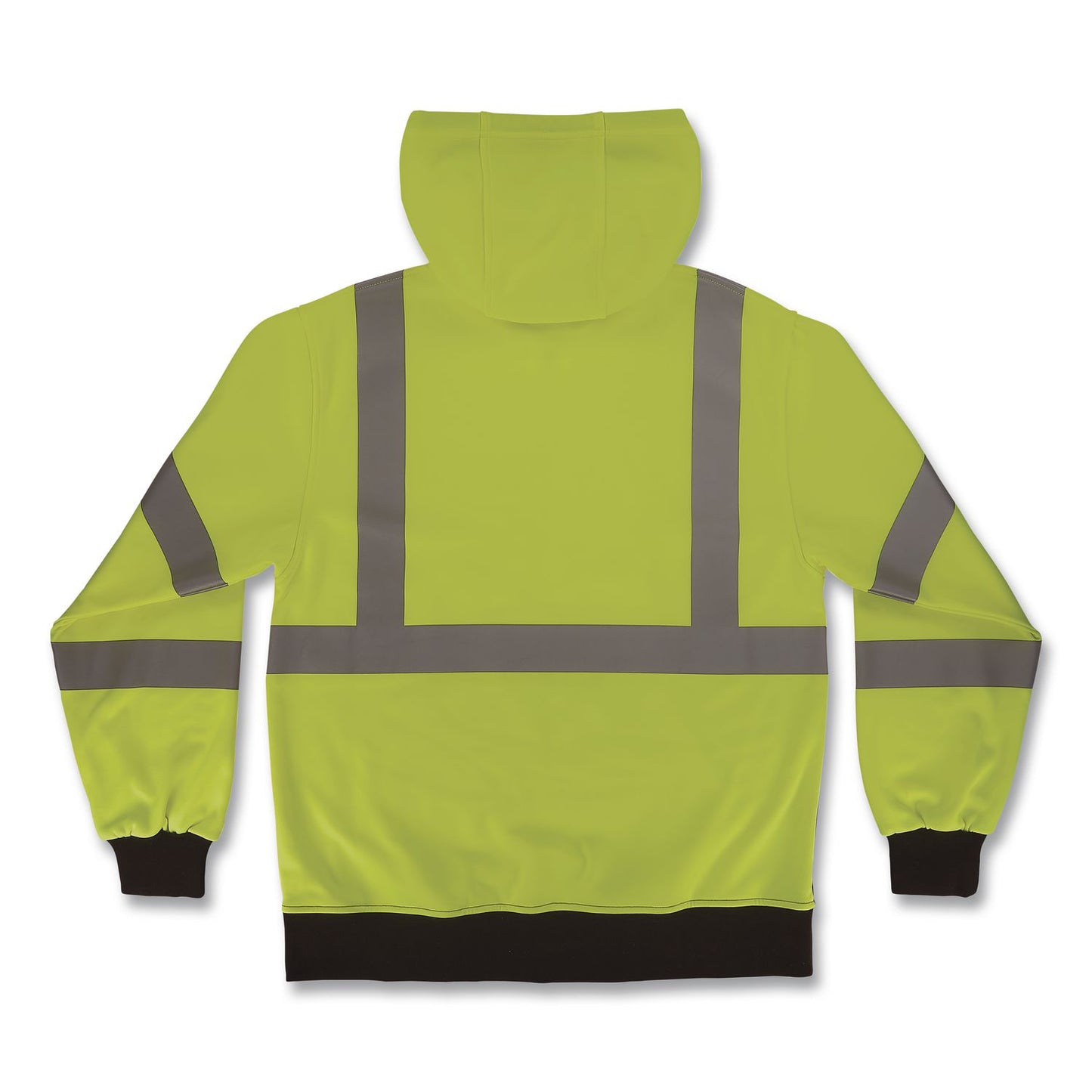 GloWear 8311BK Class 3 Essential Hi-Vis Hooded Sweatshirt with Black Bottom, Medium, Lime