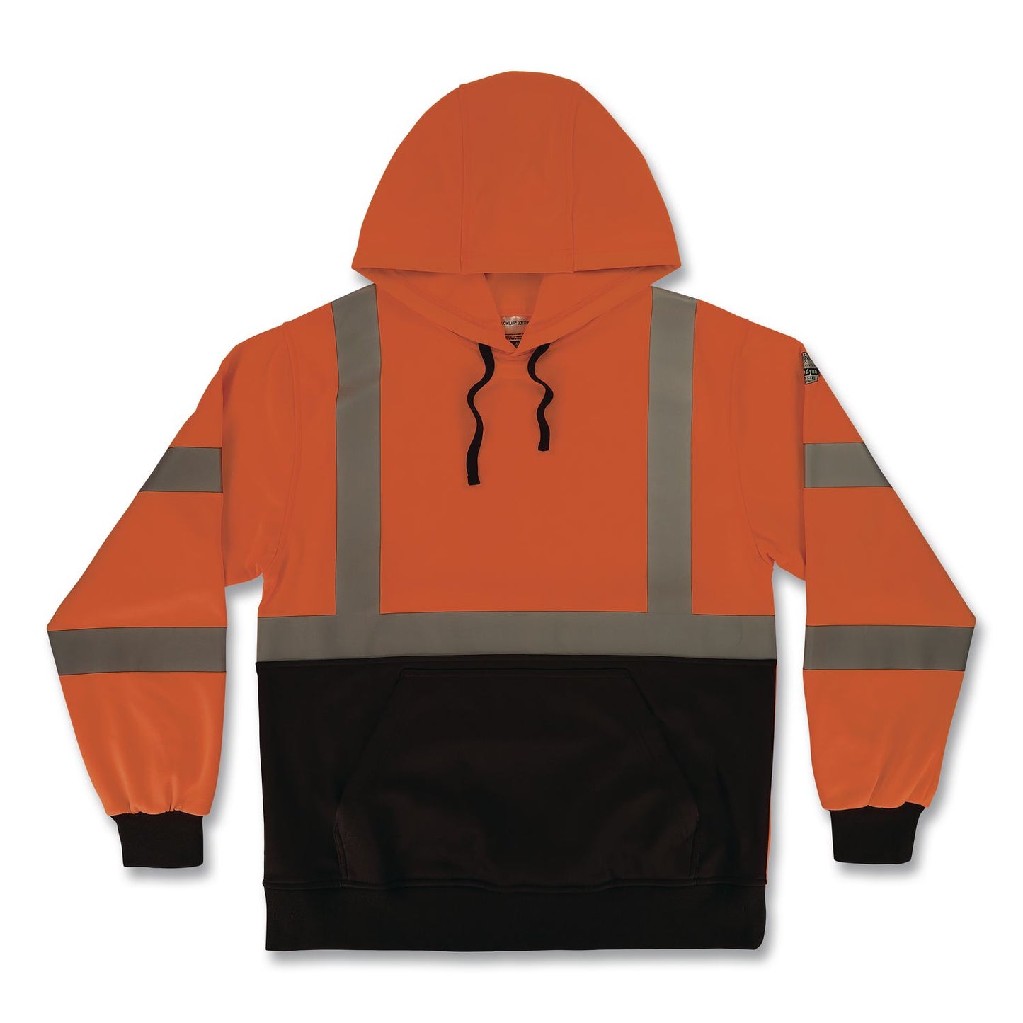 GloWear 8311BK Class 3 Essential Hi-Vis Hooded Sweatshirt with Black Bottom, 2X-Large, Orange