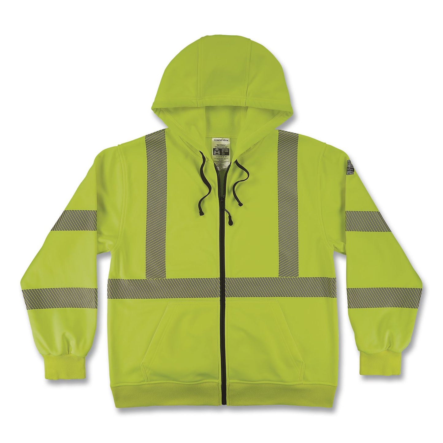 GloWear 8305W Class 3 Women's Performance Hi-Vis Hooded Zip-Up Sweatshirt, Medium, Lime