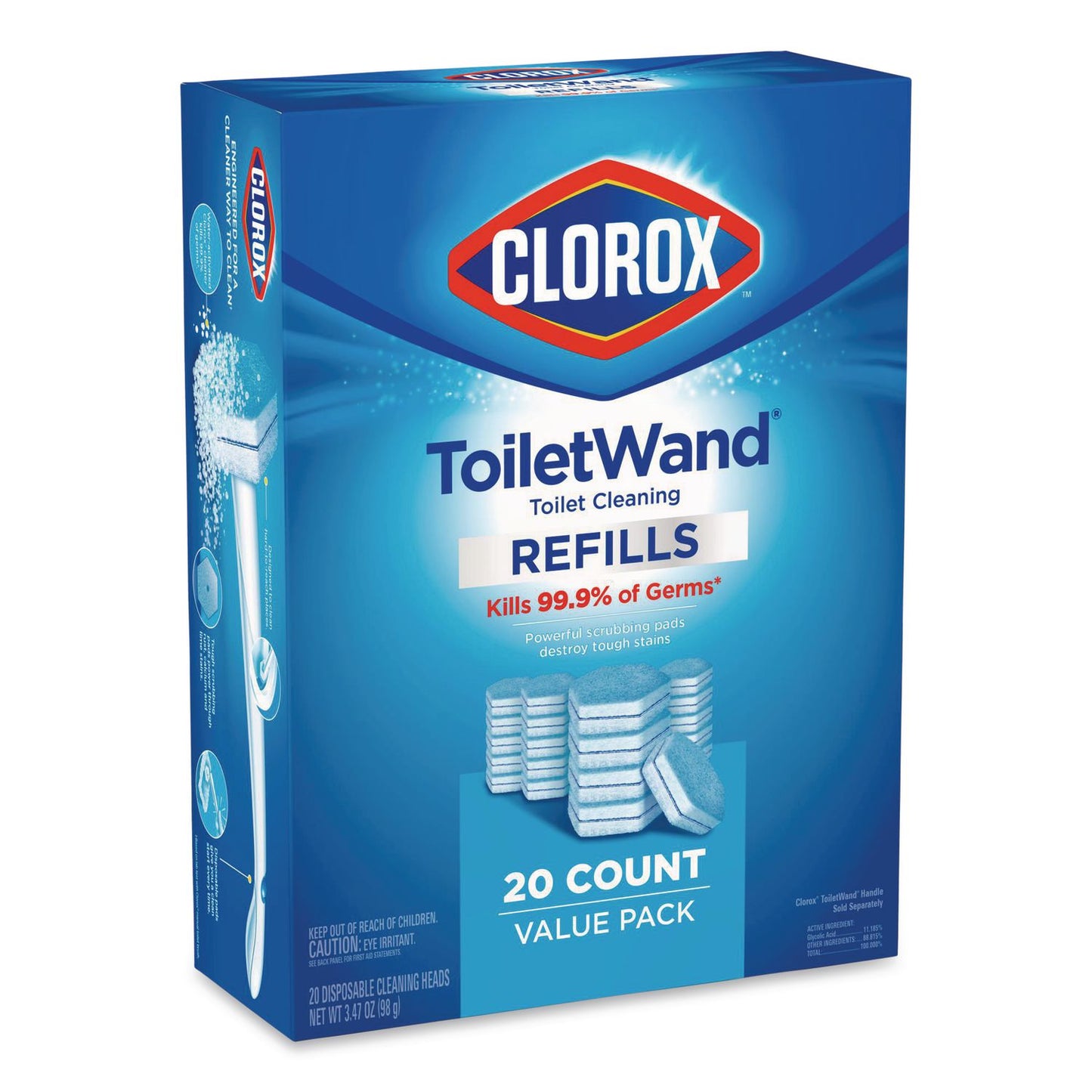 ToiletWand Toilet Cleaning Refills, Toilet Cleaning Scrubbing Pads, Blue/White, 20/Pack