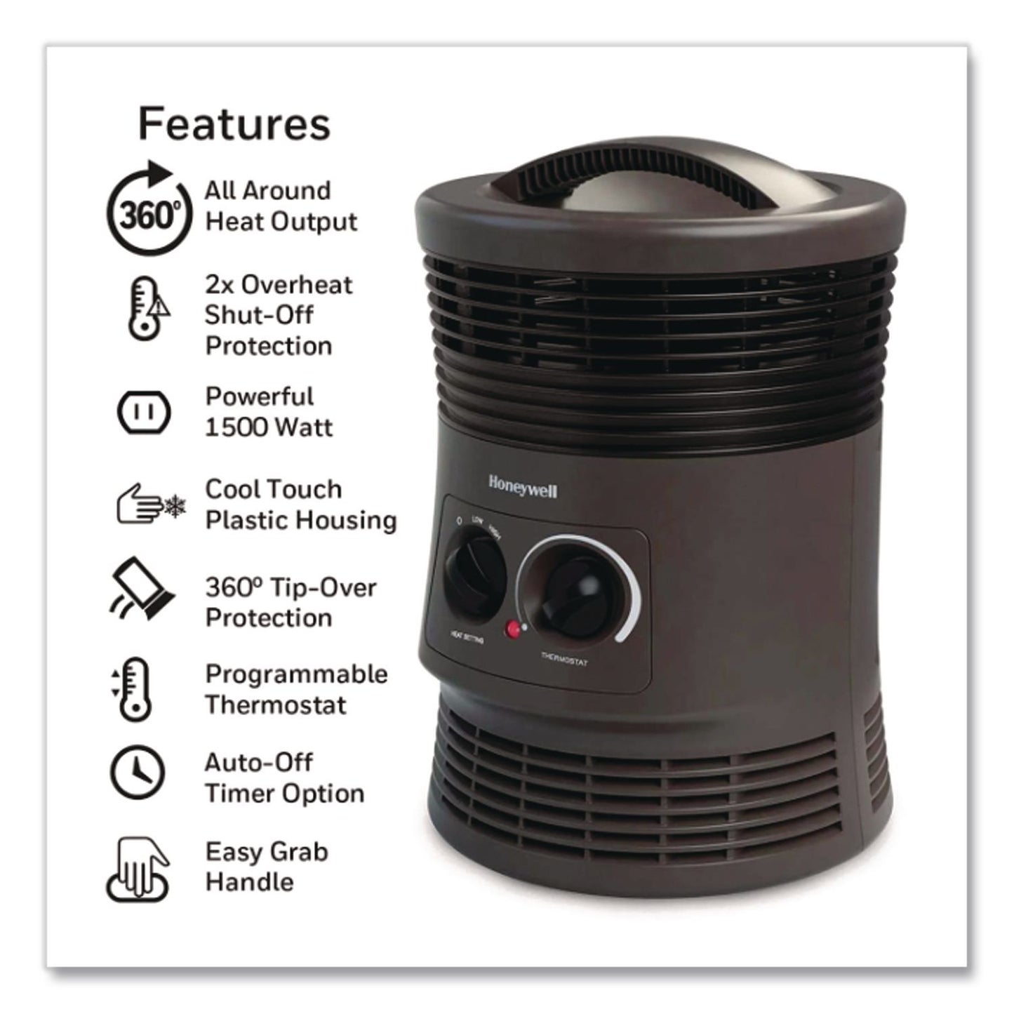 360 Surround Fan Forced Heater, 1,500 W, 9 x 9 x 12, Gray