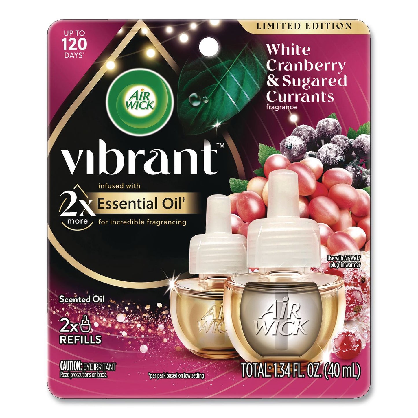 Vibrant Scented Oil Warmer Refill, Limited Edition, White Cranberry and Sugared Currants, 0.67 oz, 2/Pack