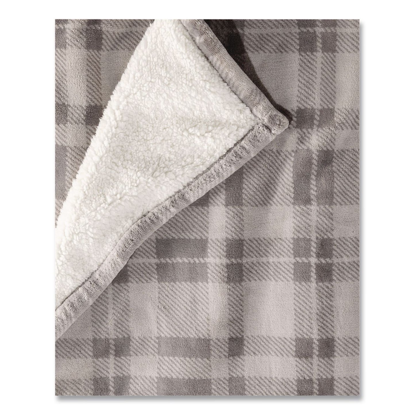 Wicked Plush Sherpa Throw, 50 x 60, Harbor Gray Plaid
