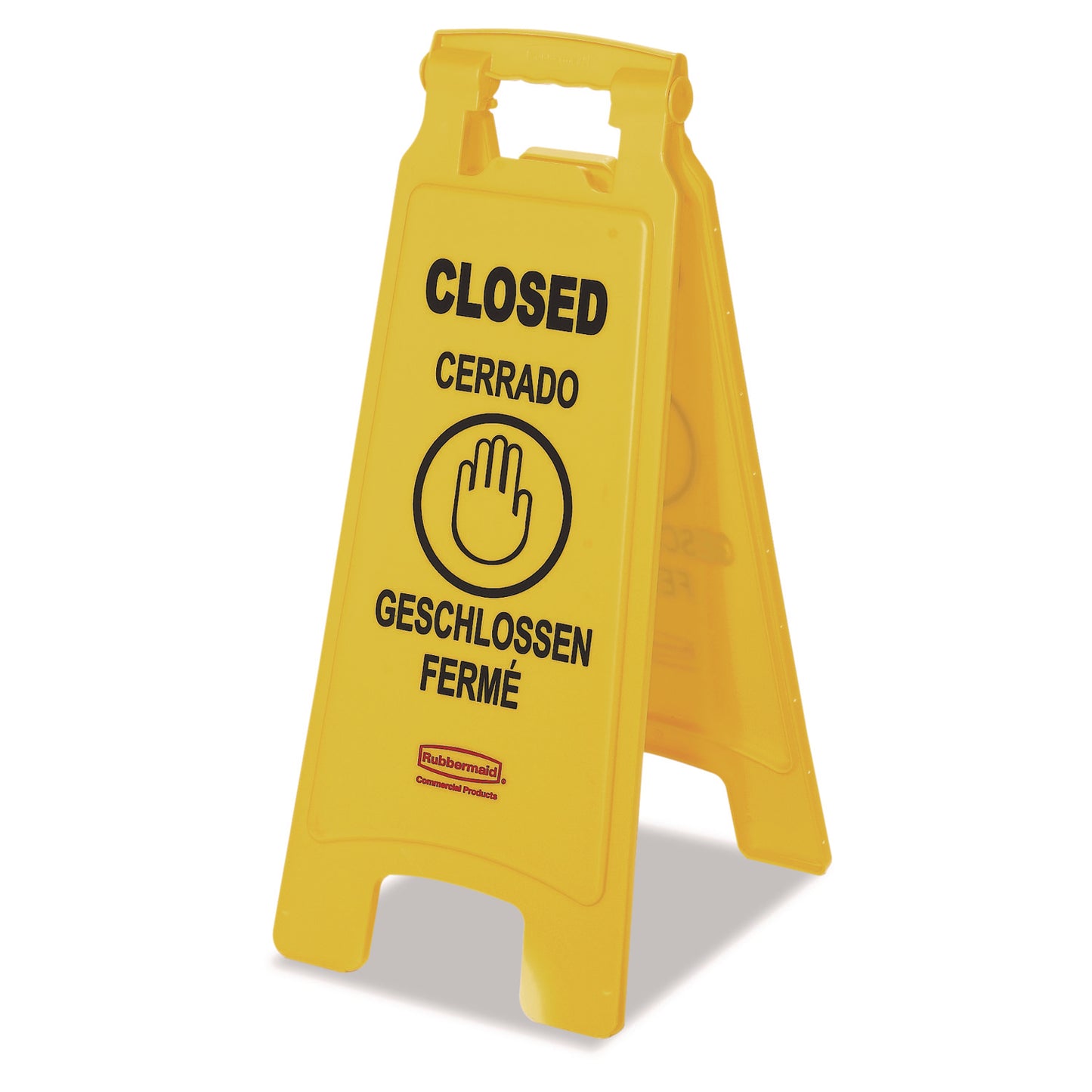 Multilingual "Closed" Sign, 2-Sided, 11 x 12 x 25, Bright Yellow