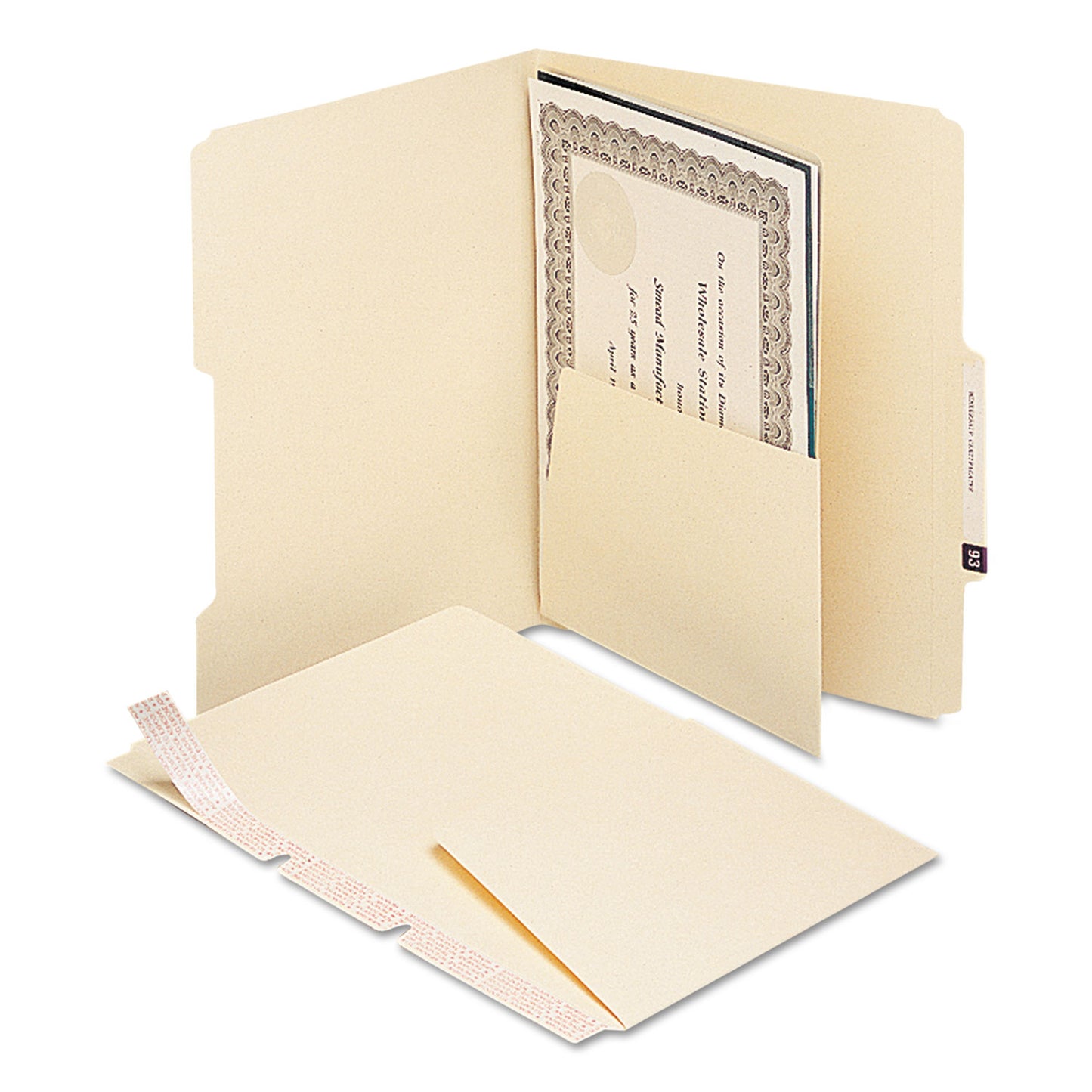 Self-Adhesive Folder Dividers with 5.5" Pockets for Top/End Tab Folders, Fasteners, Letter Size, Manila, 25/Pack