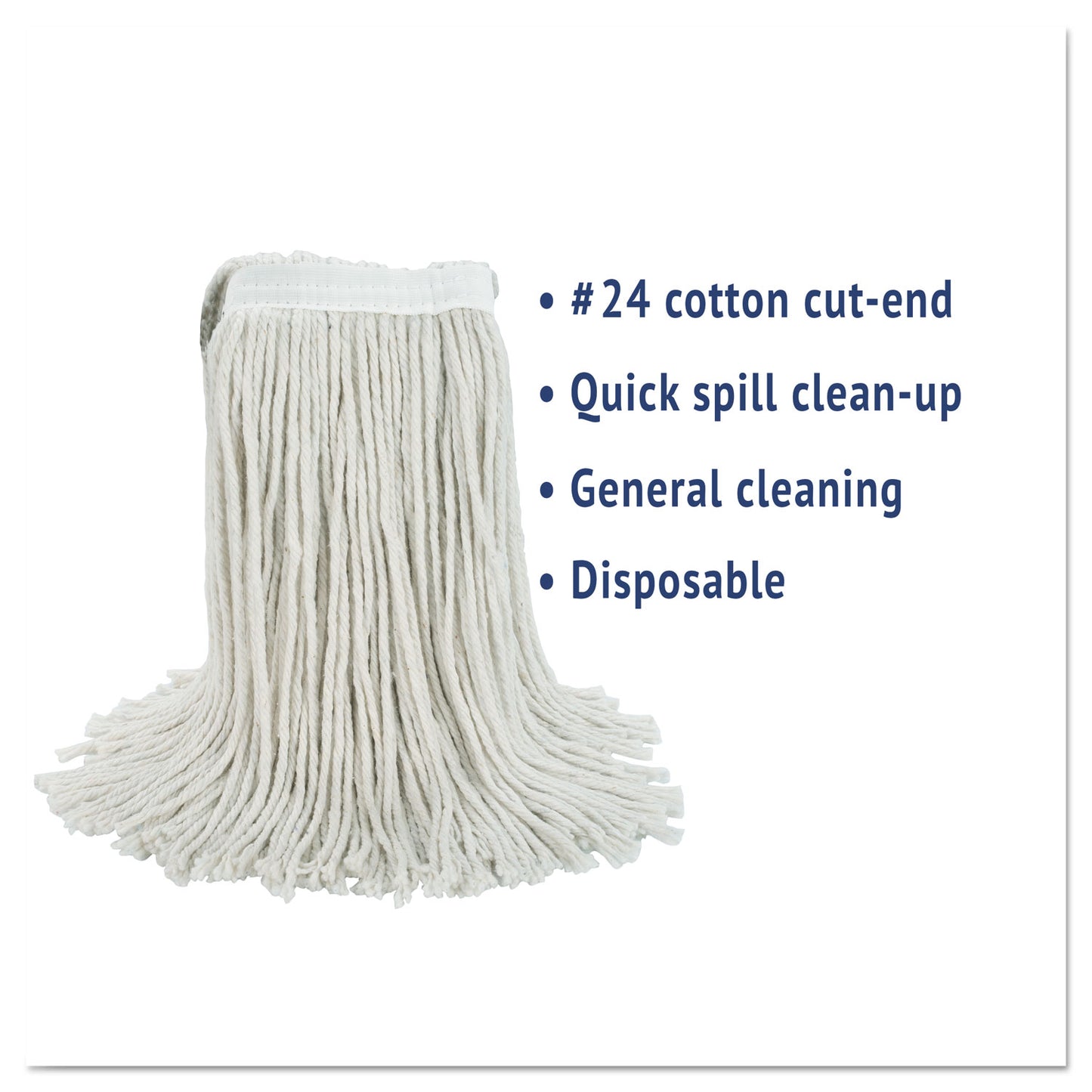 Cut-End Wet Mop Head, Cotton, #24, White