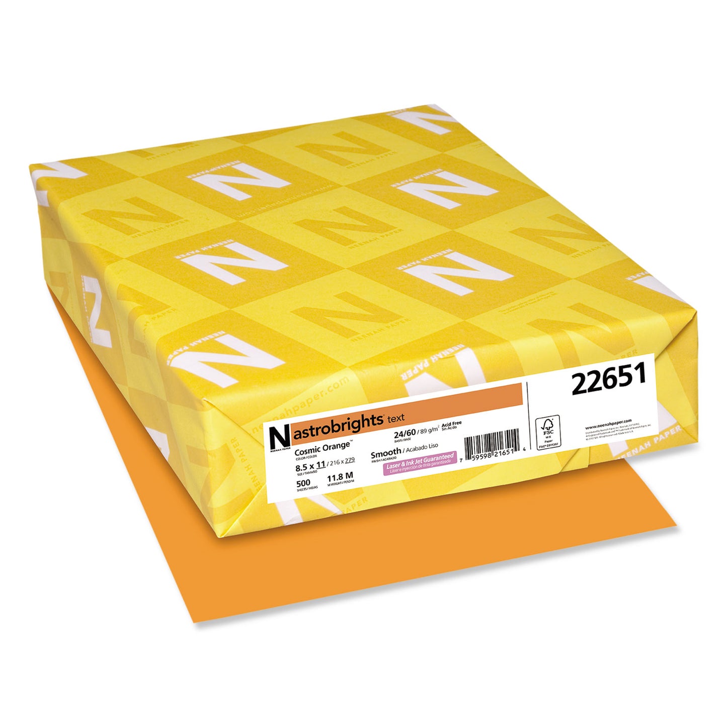 Color Paper, 24 lb Bond Weight, 8.5 x 11, Cosmic Orange, 500/Ream