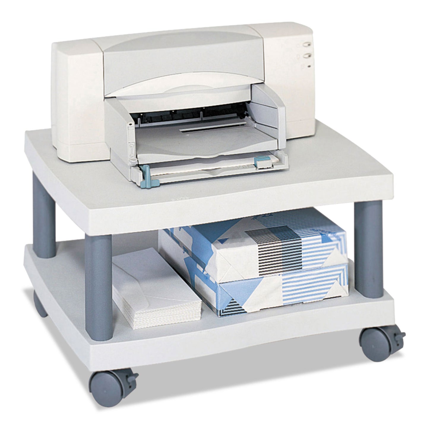 Wave Design Under-Desk Printer Stand, Plastic, 2 Shelves, 20" x 17.5" x 11.5", Light Gray/Charcoal Gray