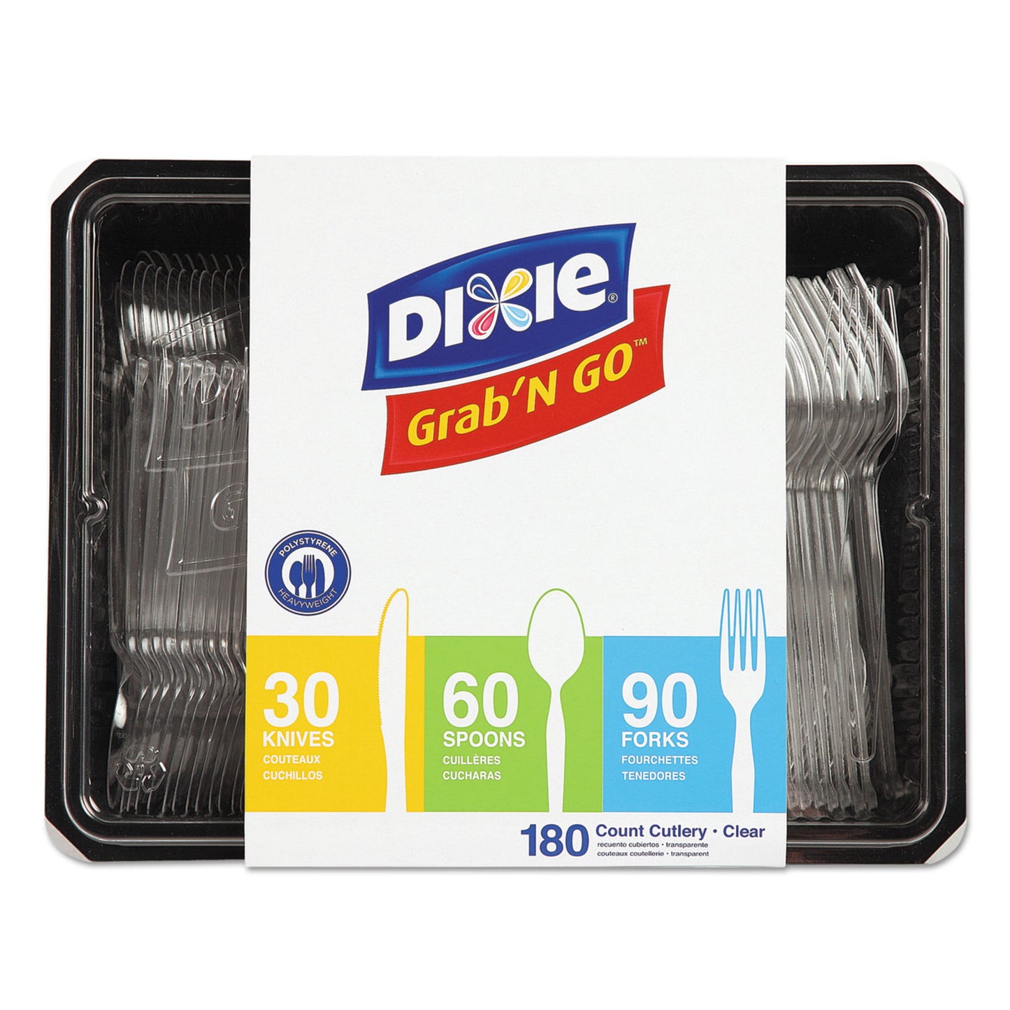 Combo Pack, Tray with Clear Plastic Utensils, Heavyweight, (90) Forks/(30) Knives/(60) Spoons, Plastic, Clear, 1,800/Carton