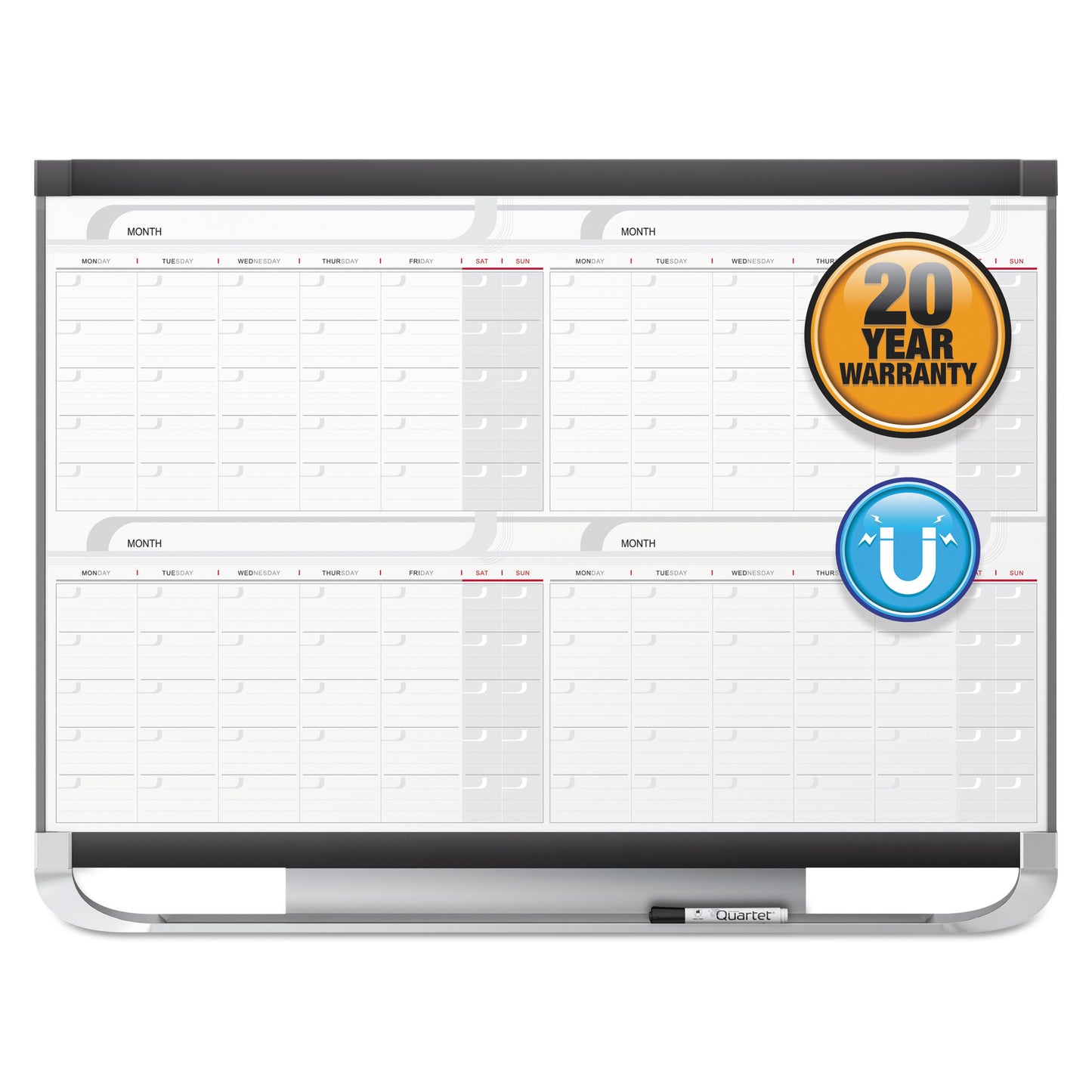 Prestige 2 Magnetic Total Erase Four-Month Calendar, 36" x 24", White Surface, Graphite Gray Fiberboard/Plastic Frame