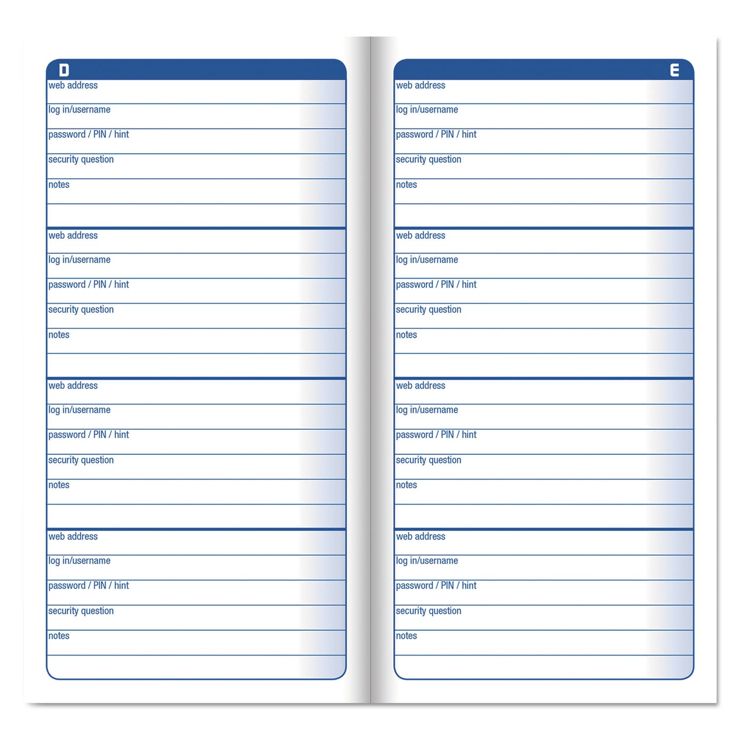 Password Journal, One-Part (No Copies), 3 x 1.5, 4 Forms/Sheet, 192 Forms Total