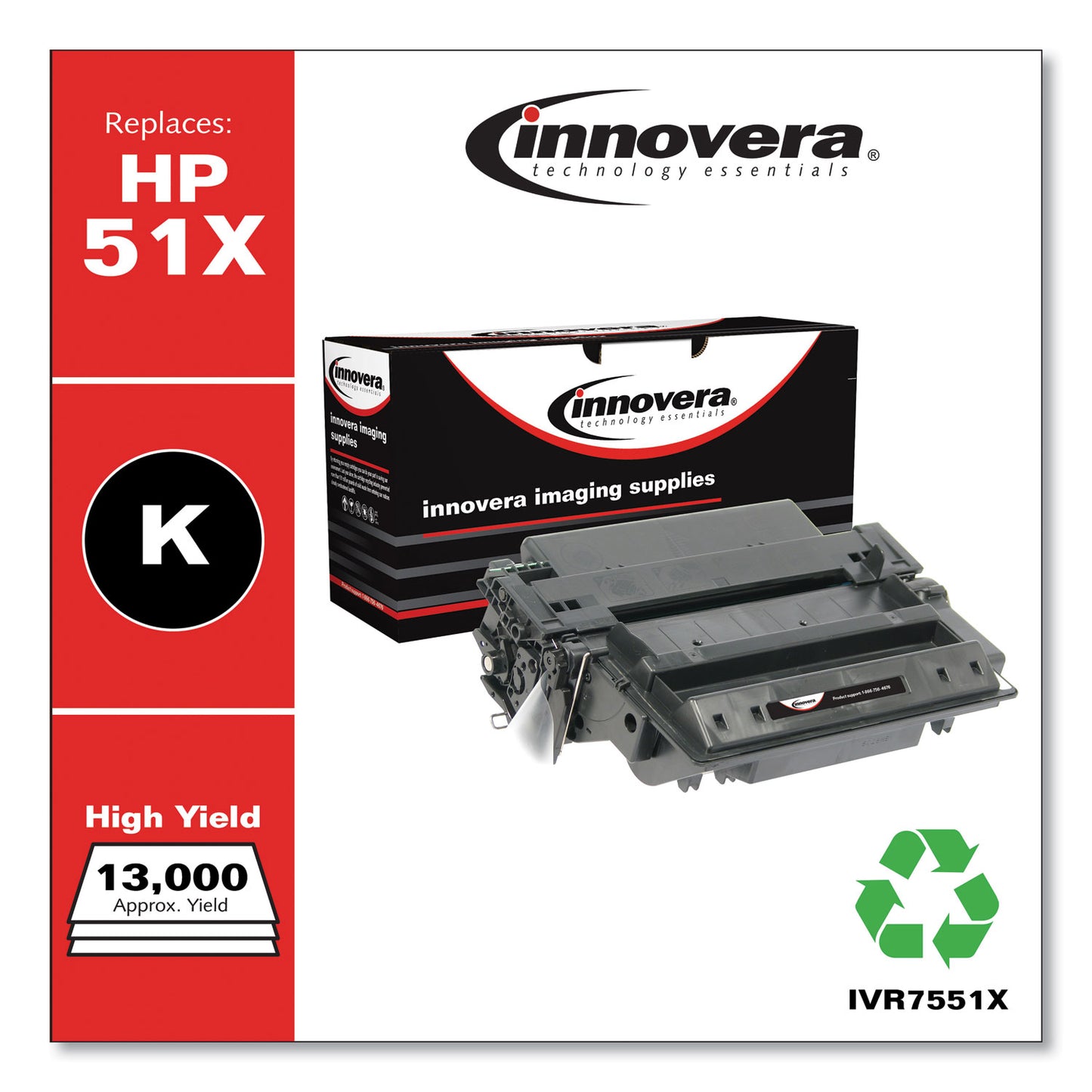 Remanufactured Black High-Yield Toner, Replacement for 51X (Q7551X), 13,000 Page-Yield