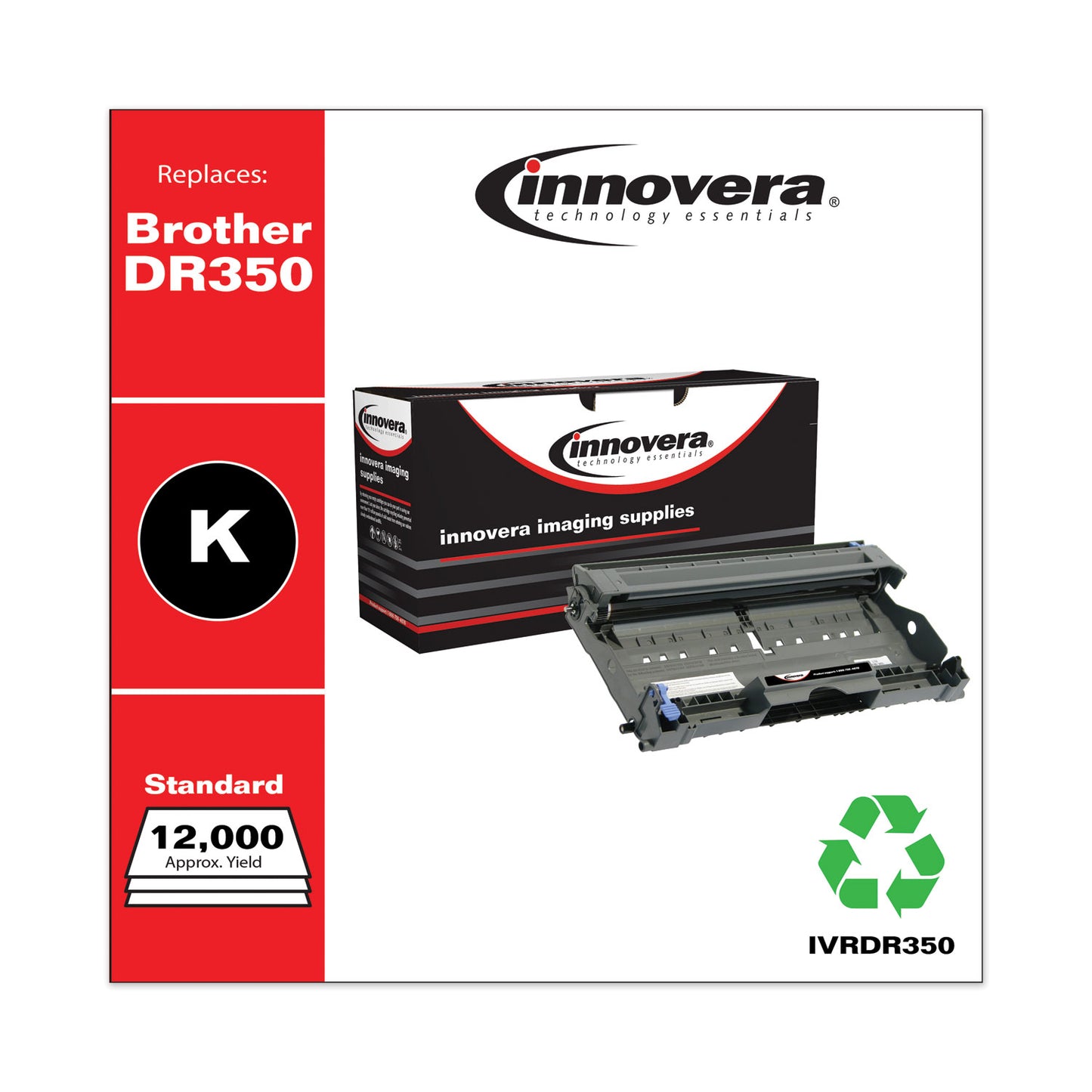 Remanufactured Black Drum Unit, Replacement for DR350, 12,000 Page-Yield