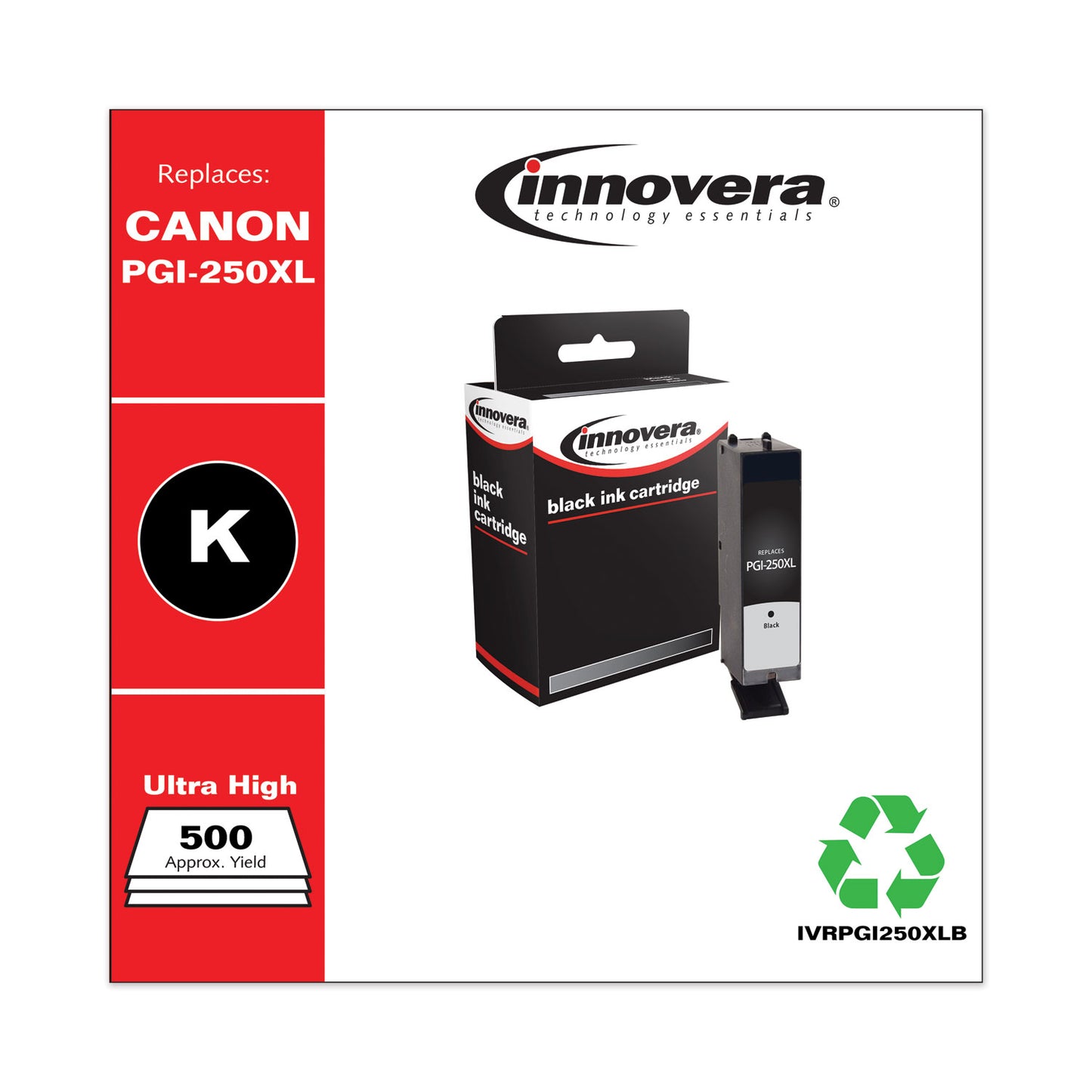 Remanufactured Black High-Yield Ink, Replacement for PGI-250XL (6432B001), 500 Page-Yield