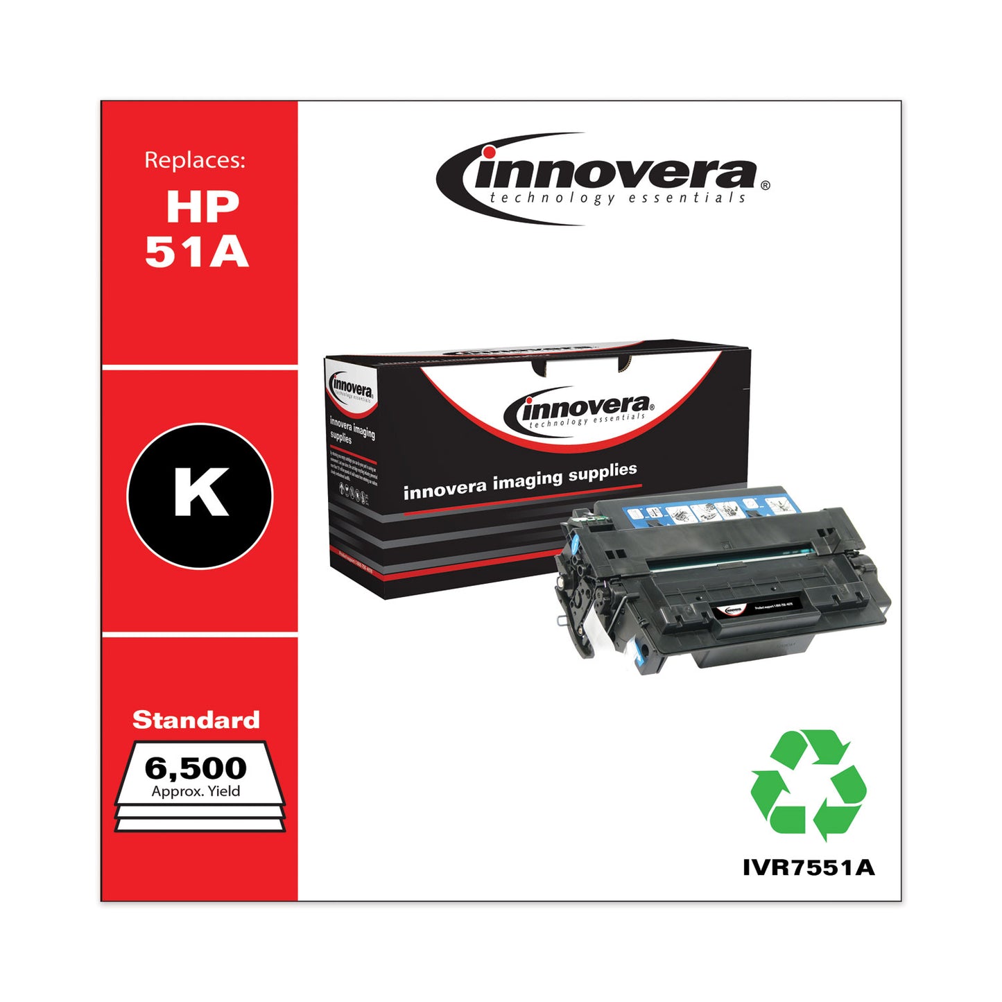 Remanufactured Black Toner, Replacement for 51A (Q7551A), 6,500 Page-Yield