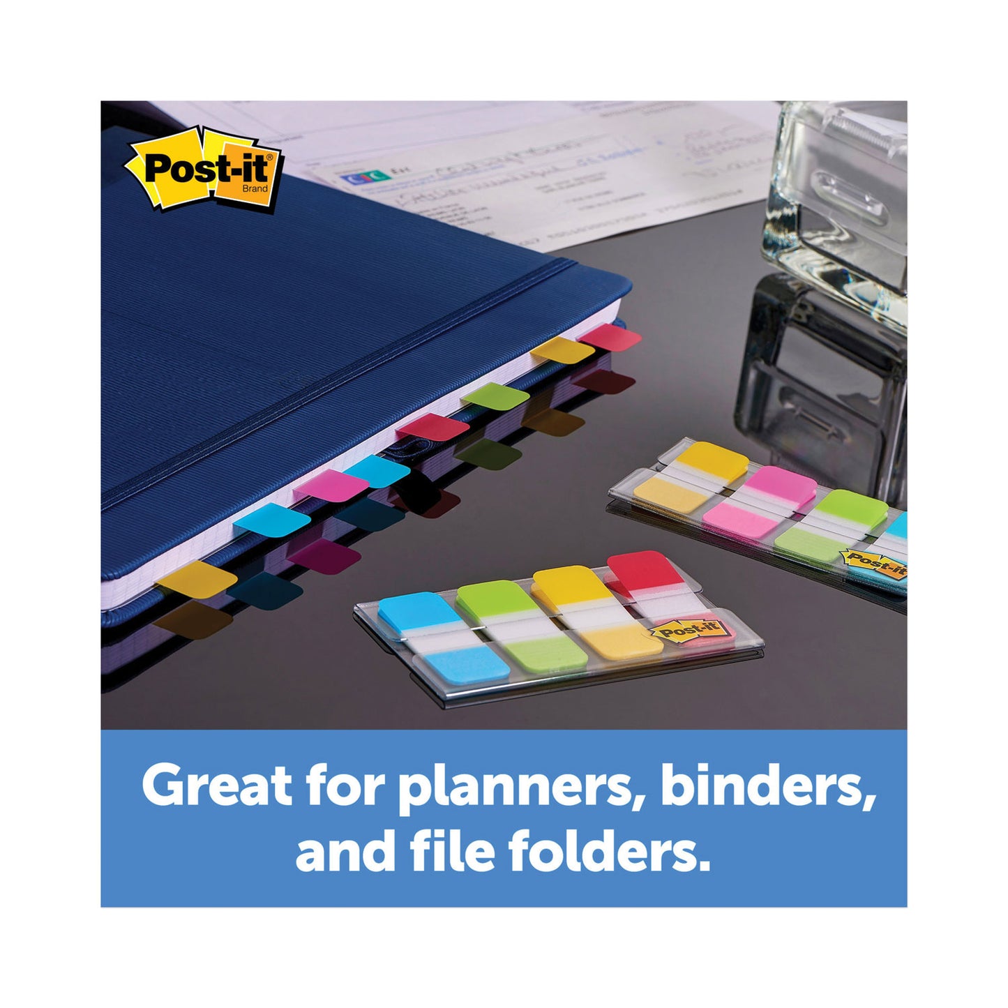 1" Wide Tabs With Dispenser, Aqua, Pink, Violet, Yellow, 88/pack