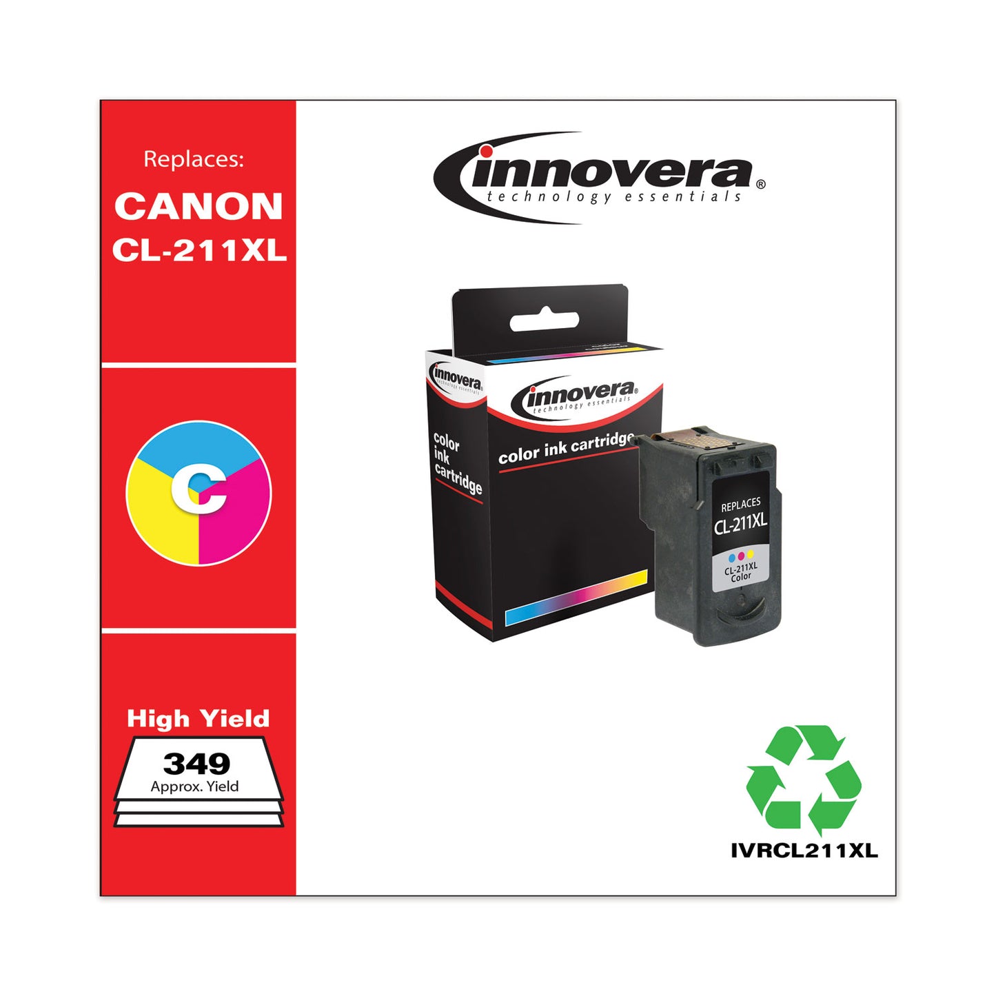 Remanufactured Tri-Color High-Yield Ink, Replacement for CL-211XL (2975B001), 349 Page-Yield