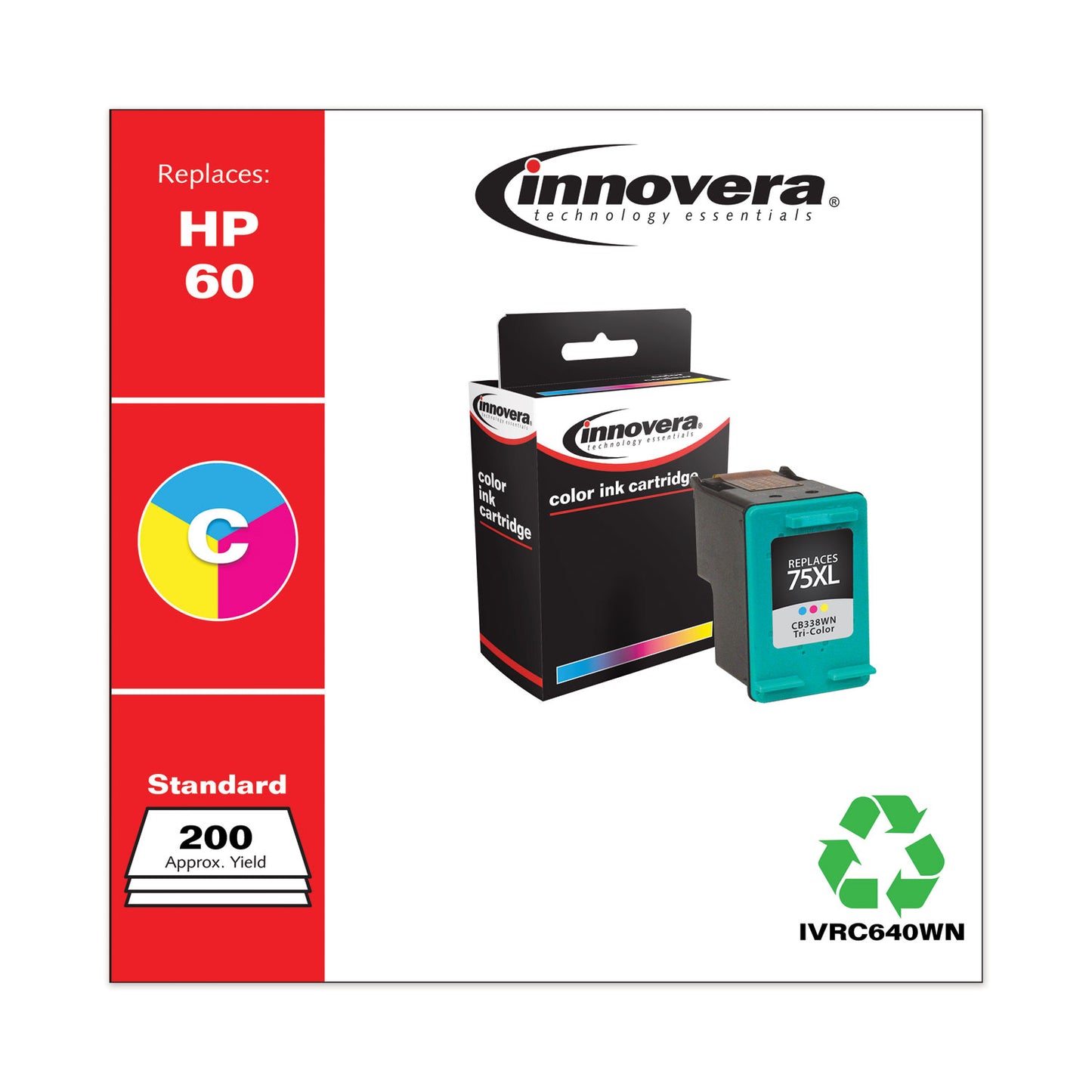Remanufactured Black Ink, Replacement for 60 (CC640WN), 200 Page-Yield