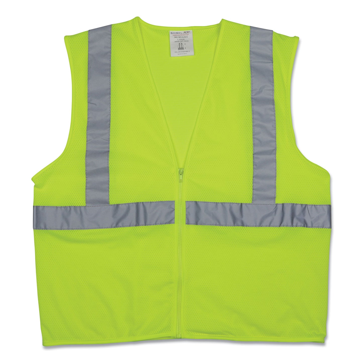 Zipper Safety Vest, Polyester Mesh, X-Large, Hi-Viz Lime Yellow