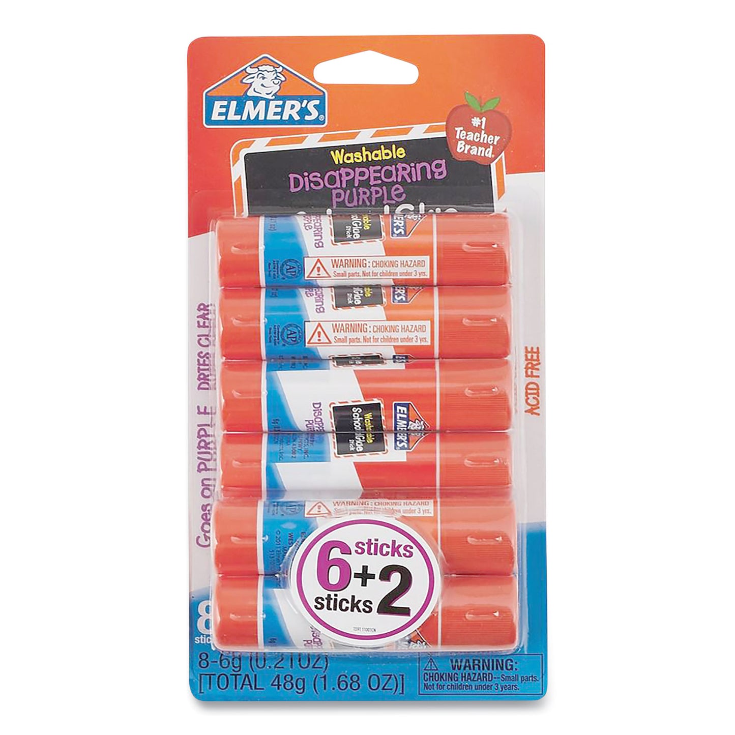 DISAPPEARING PURPLE SCHOOL GLUE STICK, 0.21 OZ, DRIES CLEAR, 8/PACK