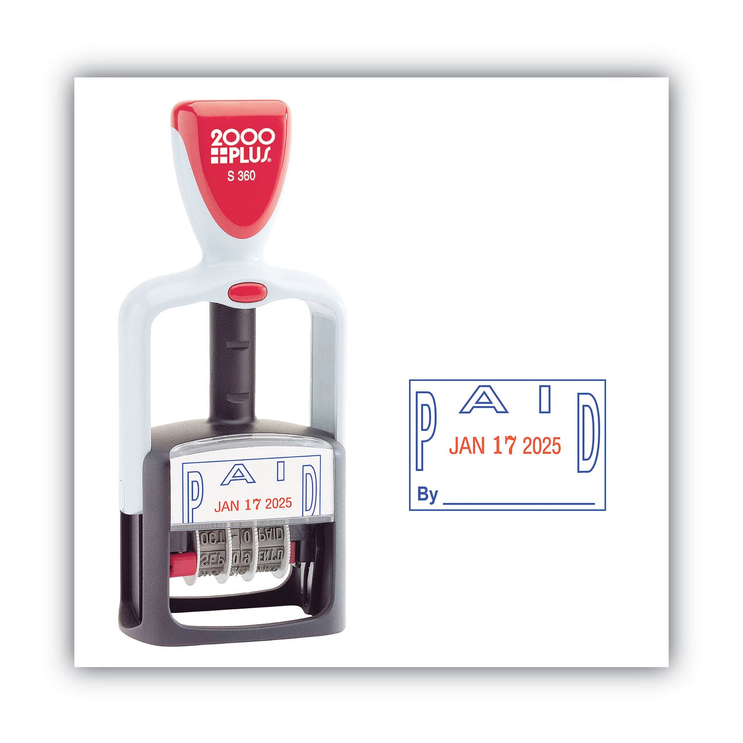 Model S 360 Two-Color Message Dater, 1.75 X 1, "paid," Self-Inking, Blue/red