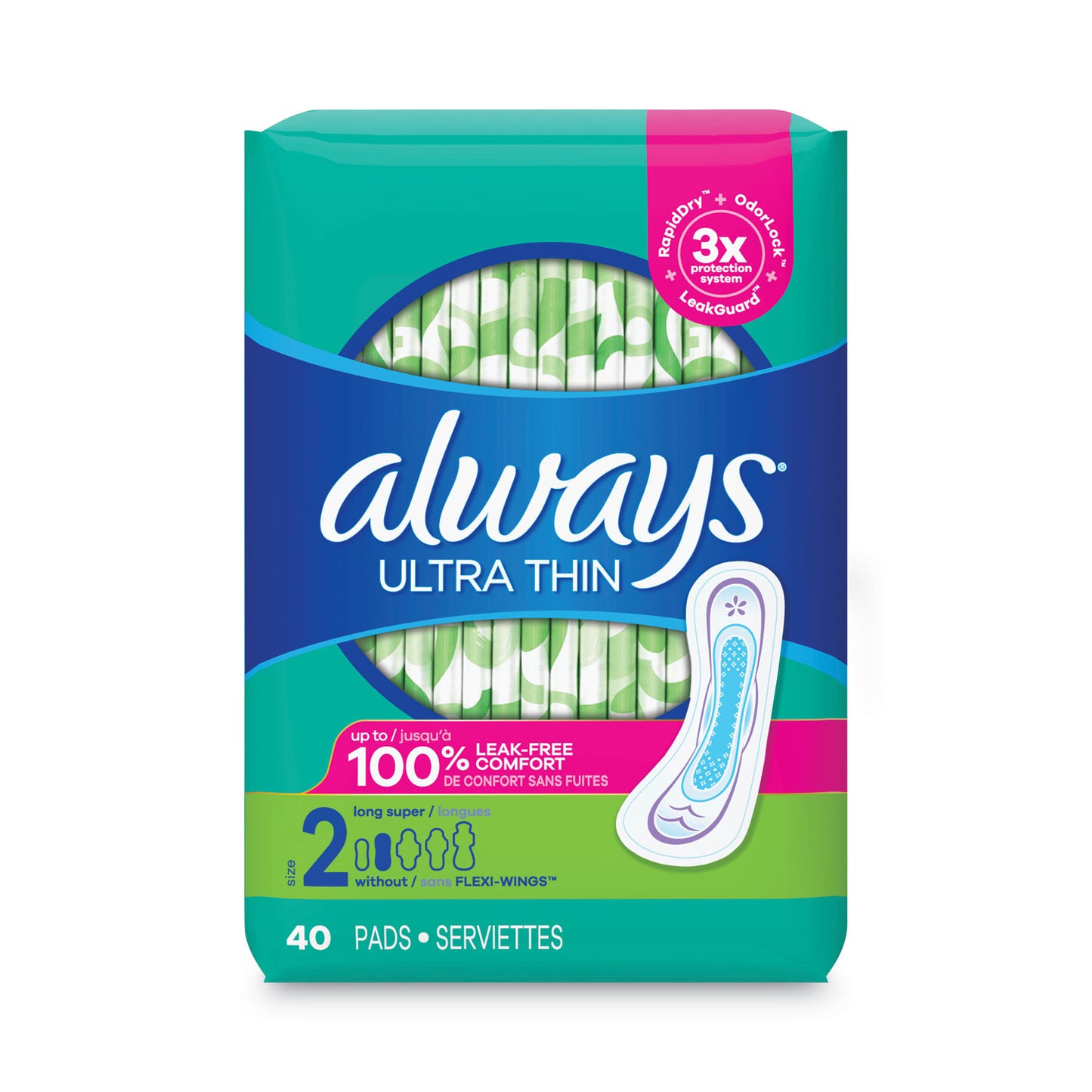 Ultra Thin Pads, Size 2, Super Long, Super Absorbency, 40/Pack