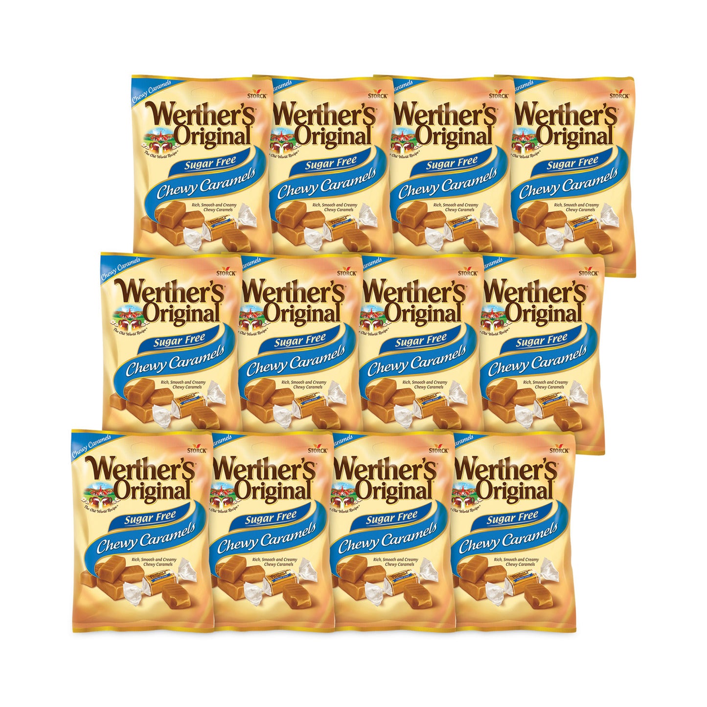 Sugar Free Chewy Caramel Candy, 1.46 oz Bag, 12 Bags/Carton