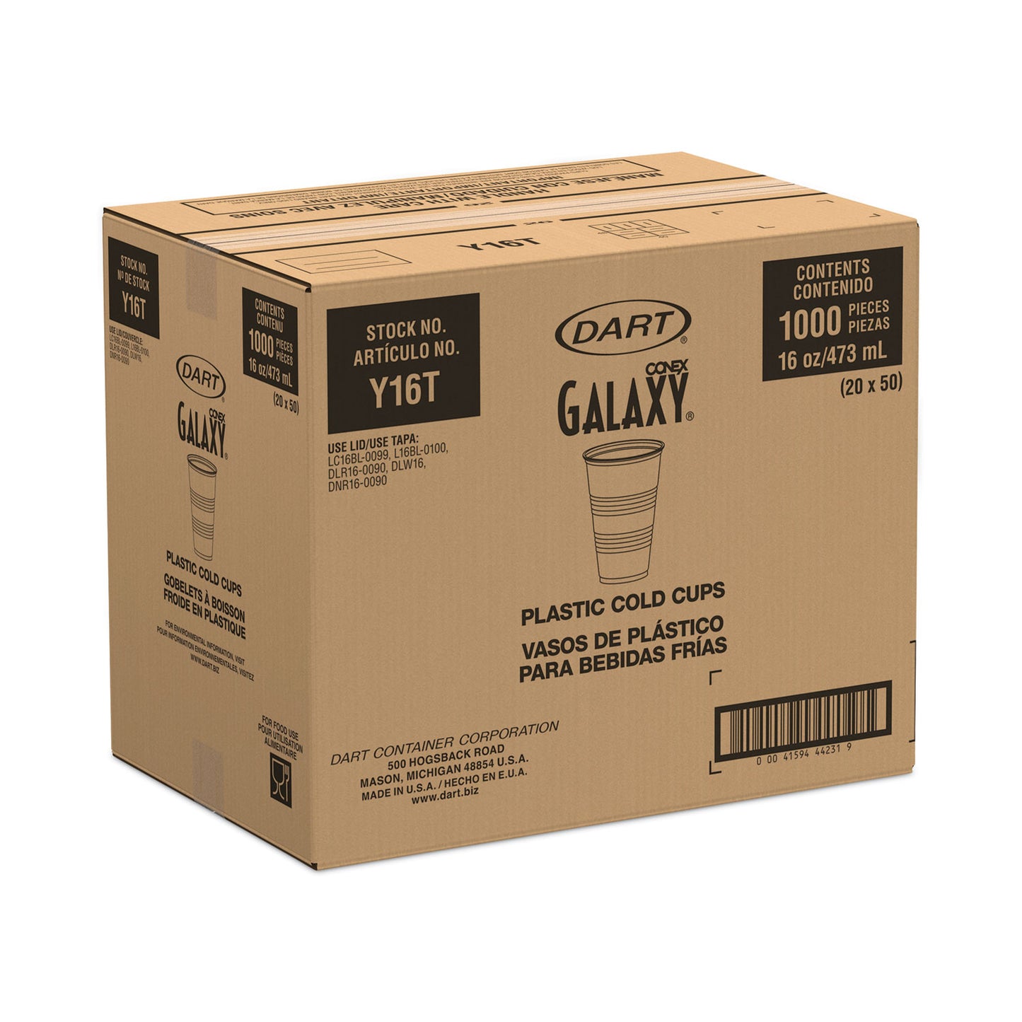 High-Impact Polystyrene Cold Cups, 16 oz, Plastic, Translucent, 50/Pack