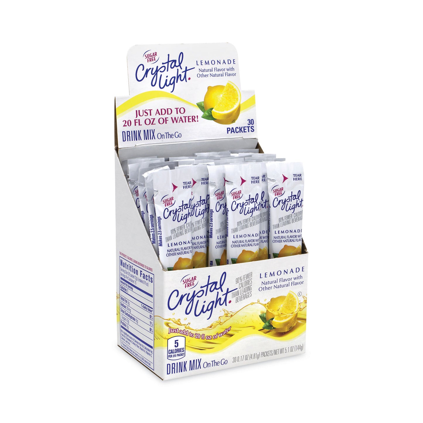 On-The-Go Sugar-Free Drink Mix, Lemonade, 0.17 oz Single-Serving Tubes, 30/Pack, 2 Packs/Carton