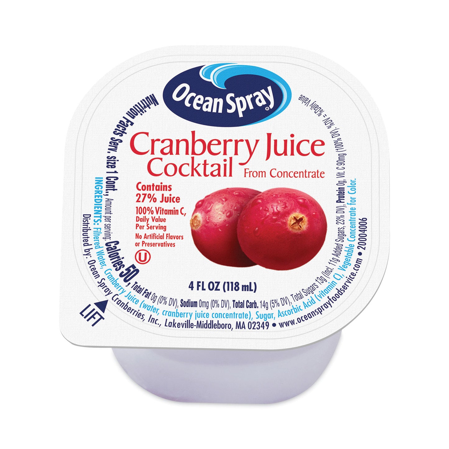 Cranberry Juice Drink, Cranberry, 4 oz Cup, 48/Carton