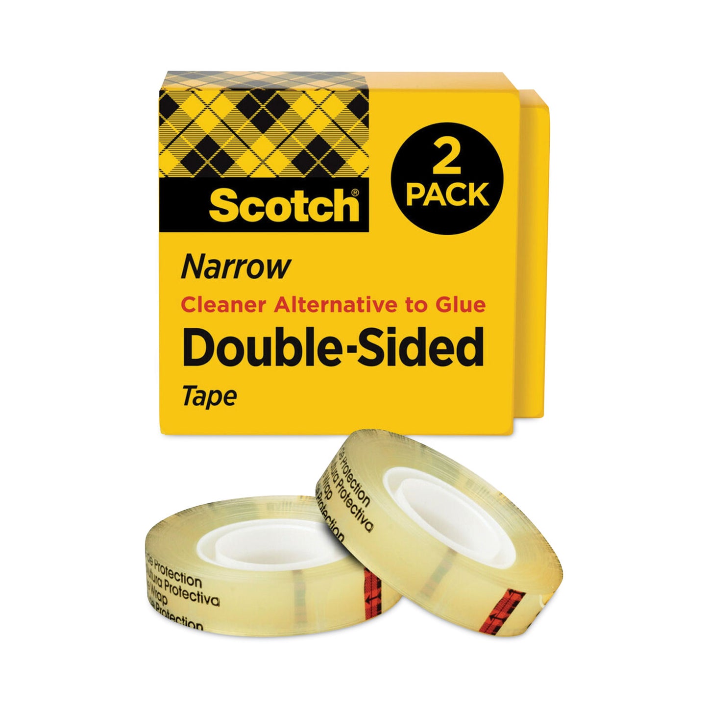 Double-Sided Tape, 1" Core, 0.5" X 75 Ft, Clear, 2/pack
