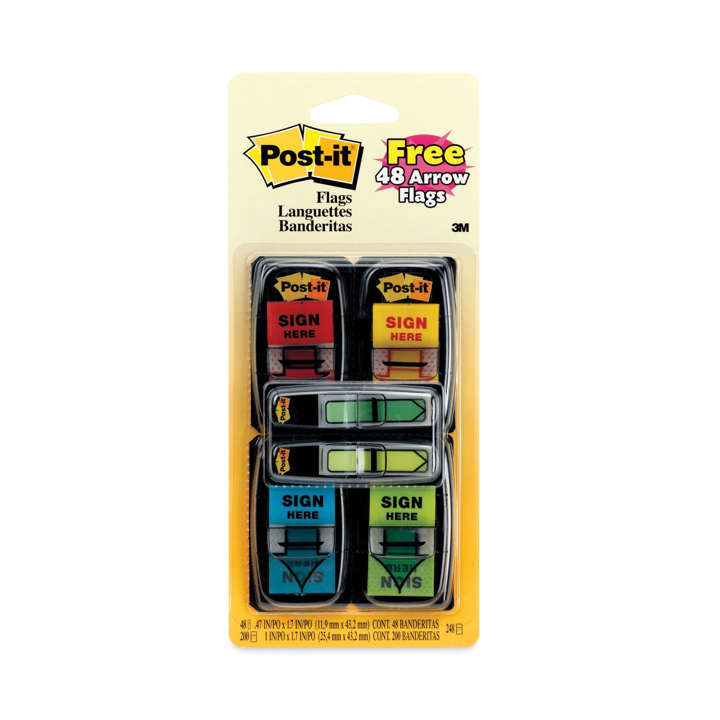 Arrow Message 1" Page Flags, 200 "Sign Here", 48 Arrow, Four Colors, 248/Pack