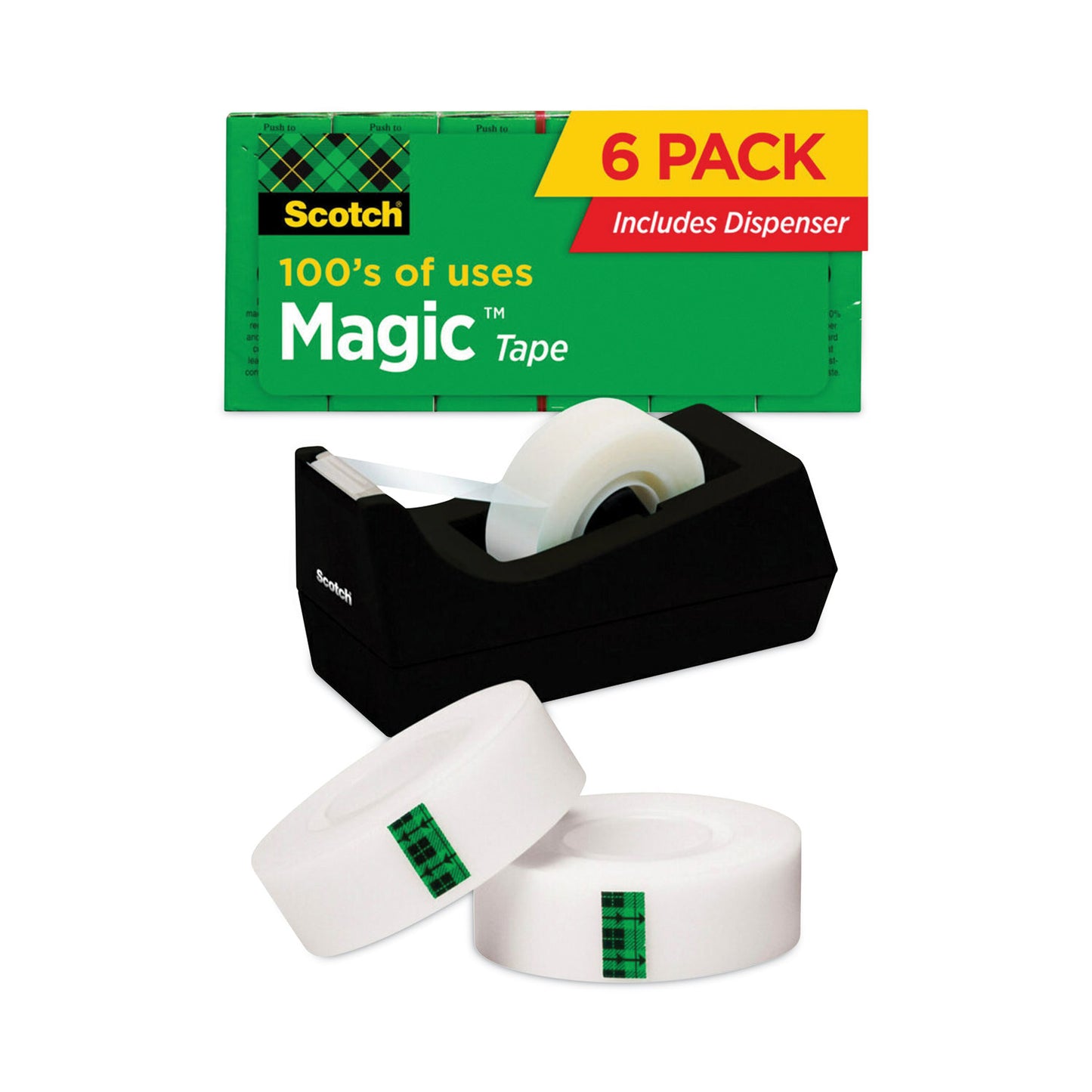 Magic Tape Desktop Dispenser Value Pack, 1" Core, 0.75" x 83.33 ft, Clear, 6 Tape Rolls/Pack