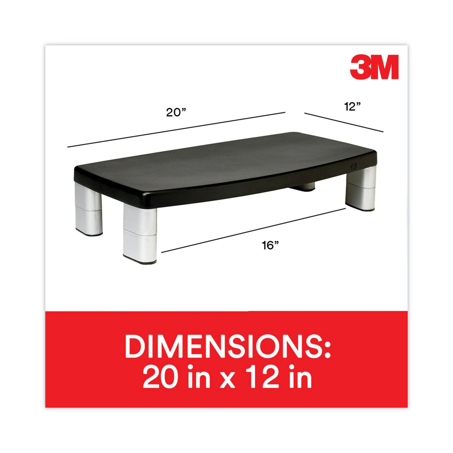 Extra-Wide Adjustable Monitor Stand, 20" X 12" X 1" To 5.78", Silver/black, Supports 40 Lbs
